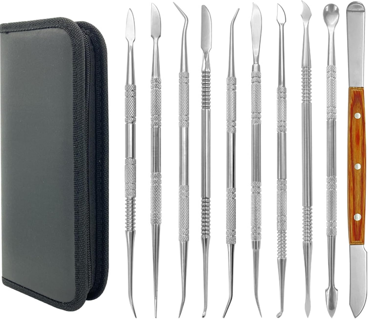 LAPOOH 10PCS Wax Carving Tool Set Stainless Steel Dental Instrument Versatile Kit Dental Lab Equipment Dental Tool Set with PU Holder Case image number 1