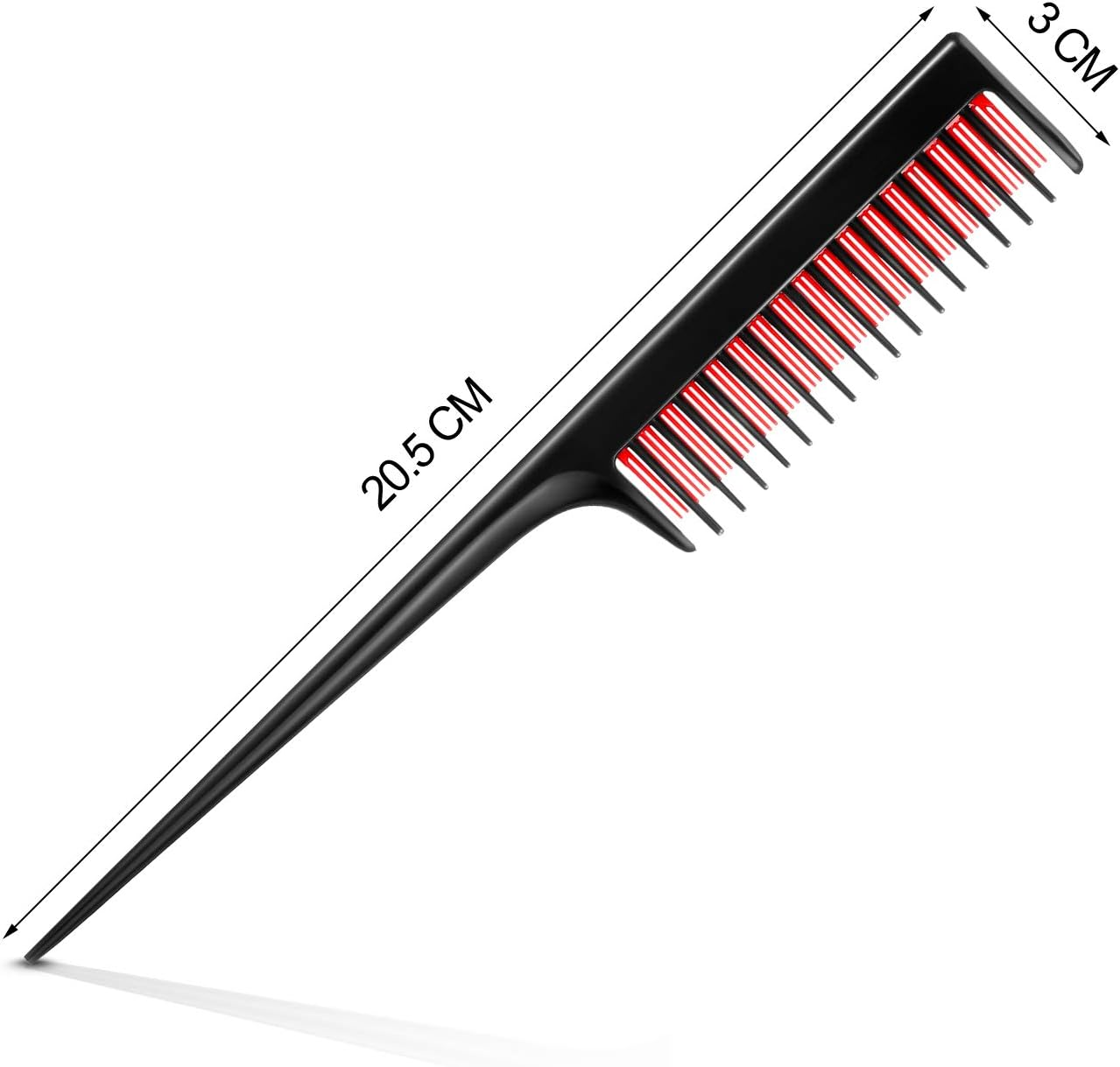 3 Piece Triple Teasing Comb, Rat Tail Combs for Women, Tool Structure Tease Layers Rattail Comb, Rat Tail Comb for Back Combing Root Teasing, Adding Volume, Evening Styling Black and Red image number 1