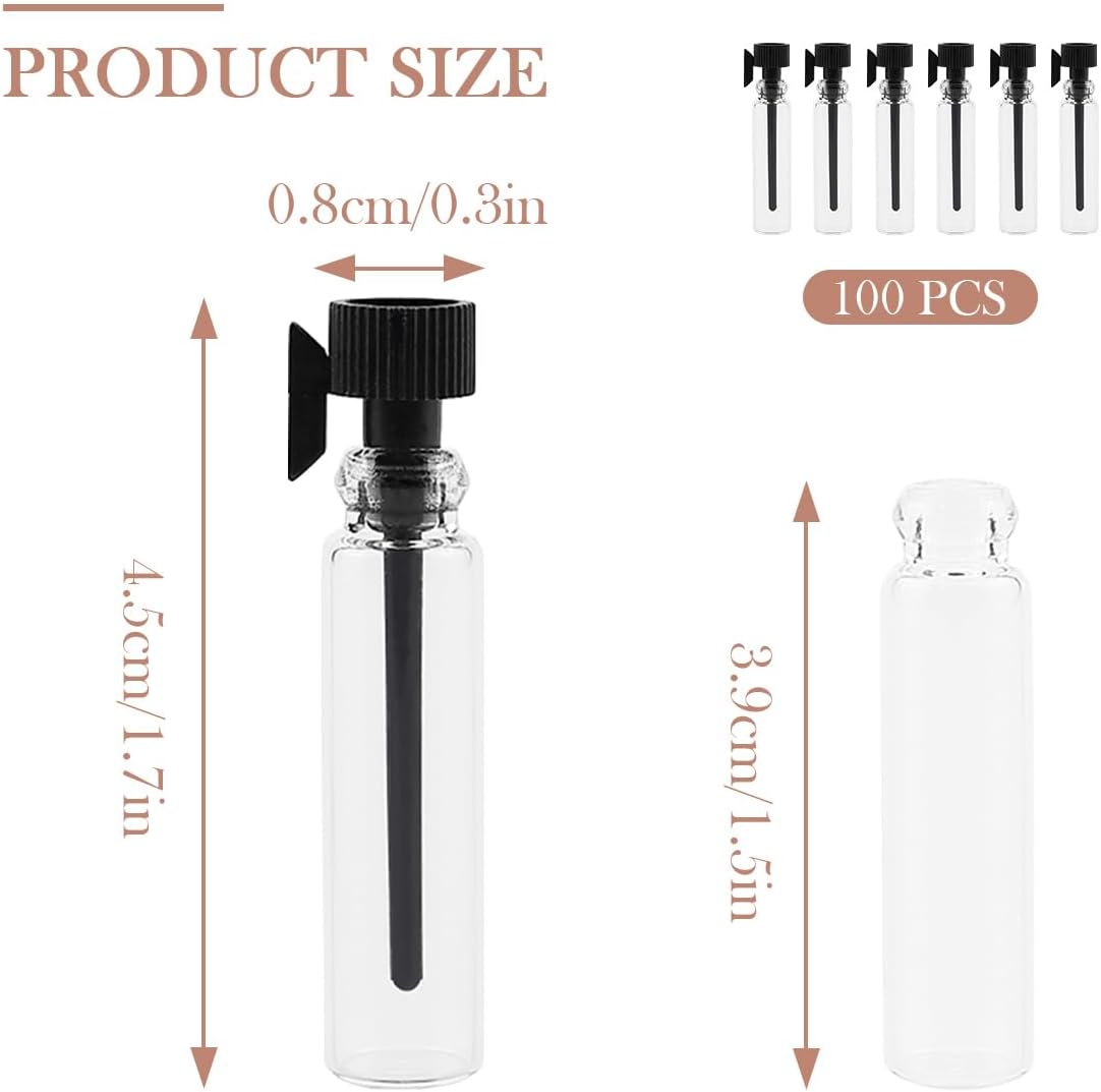 LNQ LUNIQI Mini Perfume Bottles Glass 1 Ml, Pack of 100 Portable Perfume Glass Bottles, Empty Perfume Bottles Glass, Mini Refillable Empty Glass Bottles for Perfume Oils image number 2