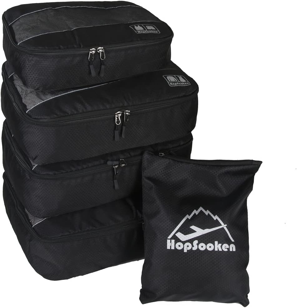 Hopsooken 5 Set Packing Cubes for Travel Large Suitcase Luggage Organizer Bags Travel Accessories Vacation 4 Cubes 1 Laundry Pouch Bag, Red, Large