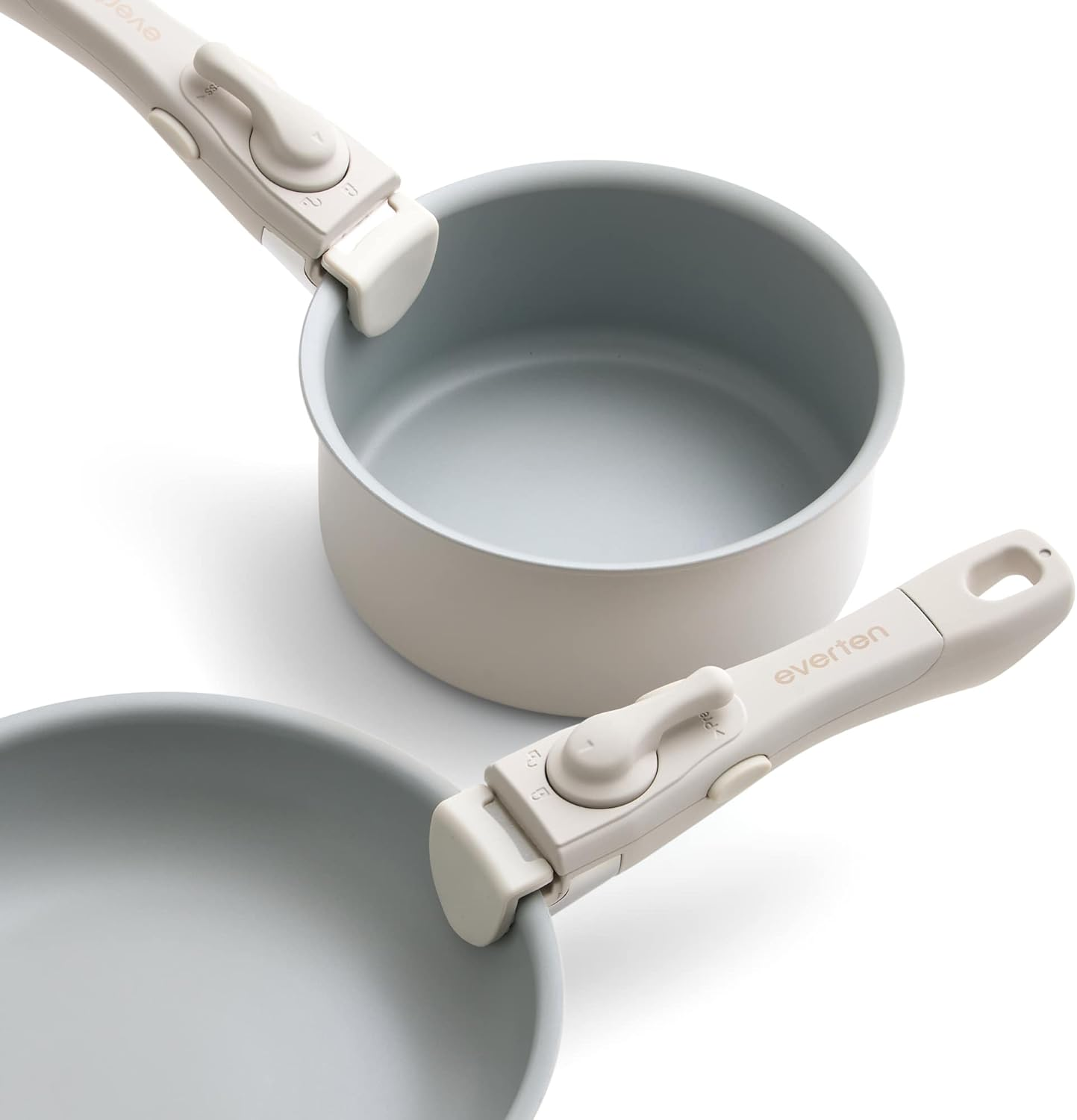 Everten Flex 16-Piece Nonstick Cookware Set &ndash; Detachable Handles, Space-Saving Design, PFOA/PFOS Free, with Pan Protectors &ndash; Warm Grey image number 2