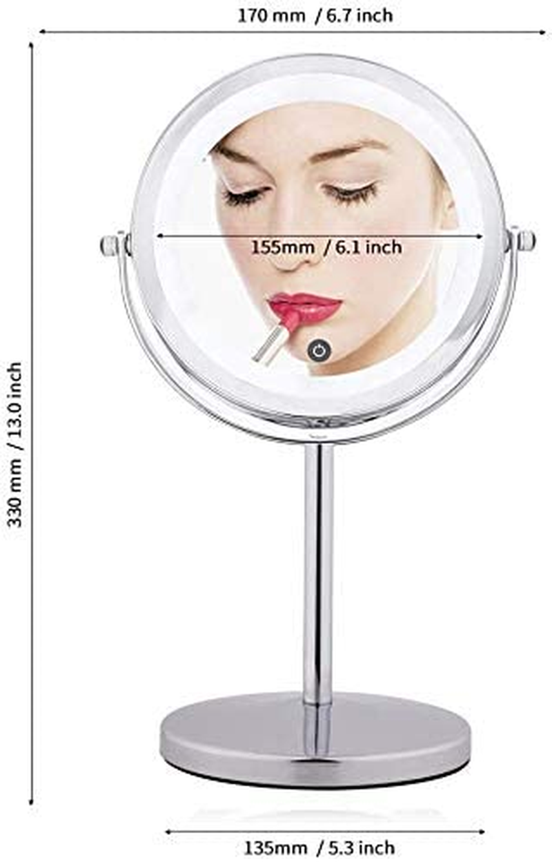 Wowcook Lighted Magnifying Mirrors - 1X / 10X Magnification Eye Makeup Mirror with Light - Touch Screen Adjustable LED Light Polished Chrome 7 Inch Makeup Magnify Mirror image number 2