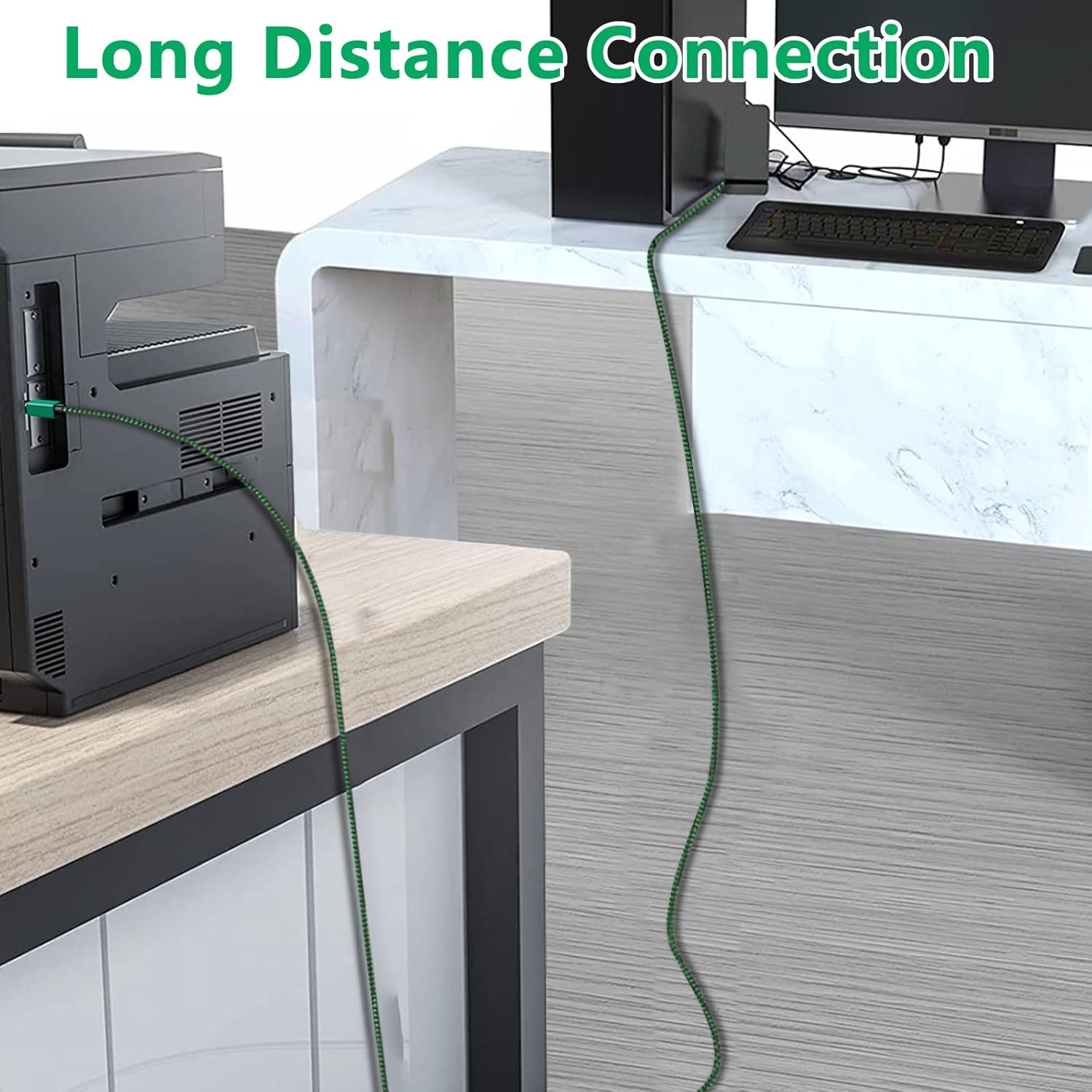 Printer Cable 3M, USB a to Type B Braided High Speed Data & Power Cord 2.0 Long Midi Replacement Cable for Printer/Midi Keyboard Piano DJ Controller/Computer Laptop and More image number 1