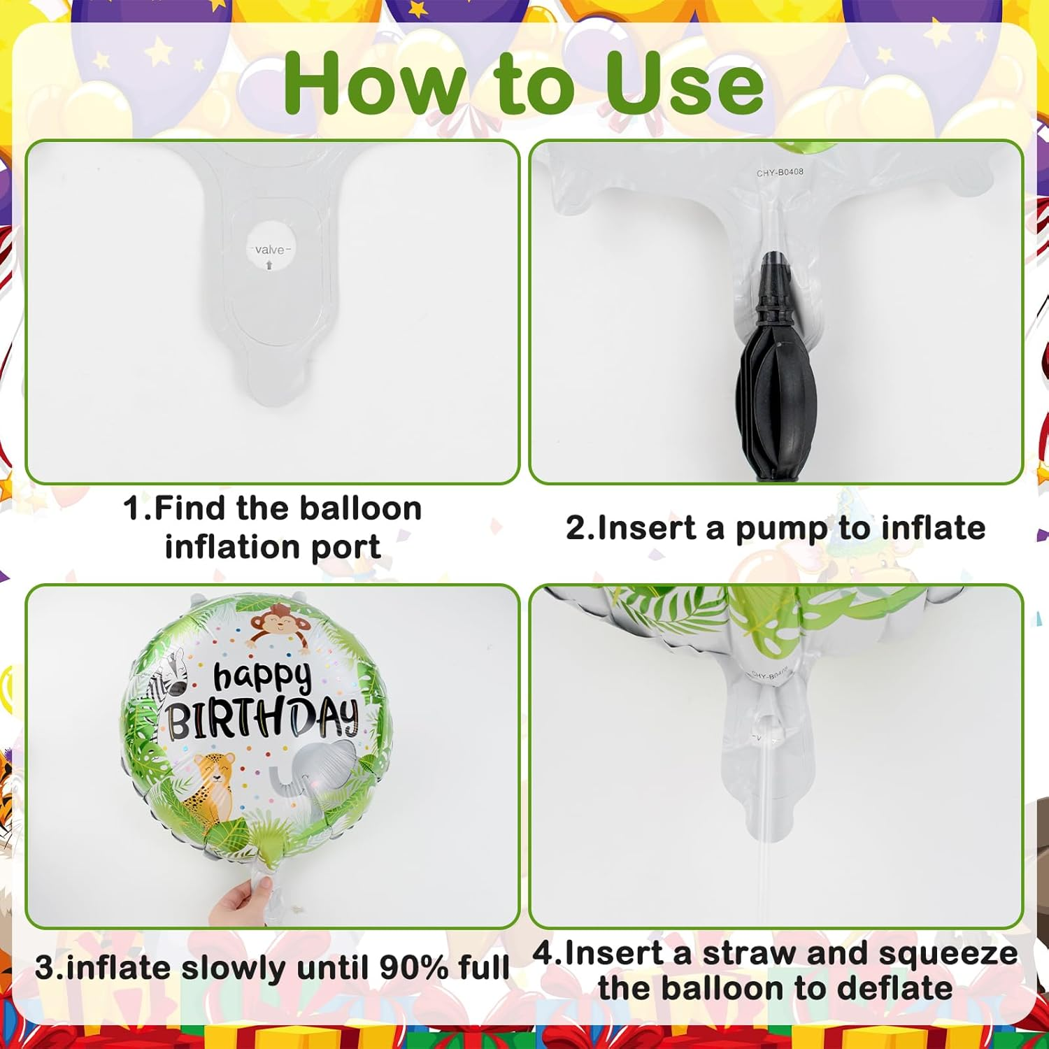 8 Pcs Jungle Safari Animal Balloons, KUAOOAUK Wild One Birthday Zoo Jungle Decoration, Large Giraffe Elephant Lion Foil Balloons for Kids Boys Jungle Theme Birthday Decorations Baby Shower Supplies