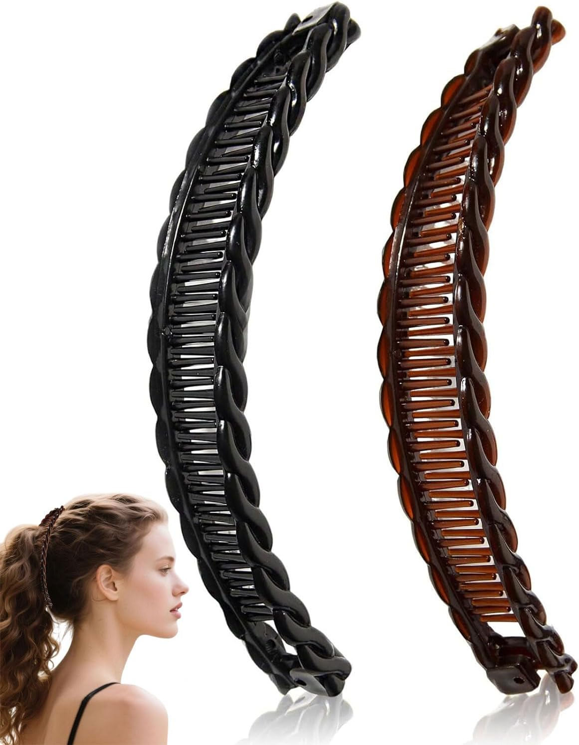 BPTRKOM Set of 2 Banana Clip Hair Clips for Women - Invisible Hair Clip for Long Hair with Extra Hold - Hair Accessories Clips in Black Brown - Skin-Friendly Plastic for Everyday and Evening Look image number 4