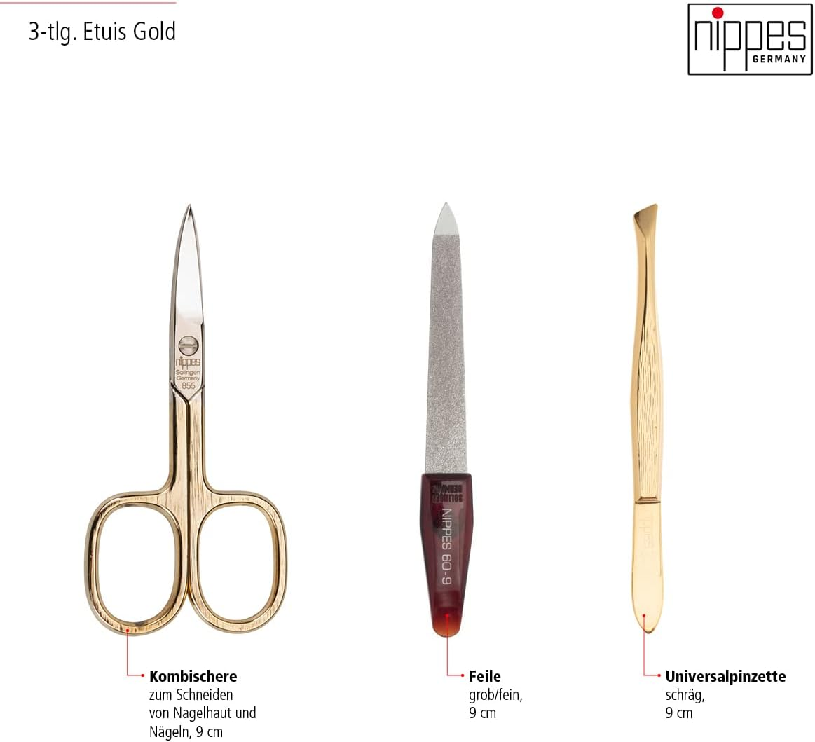 Nippes Solingen Premium Line Croco Manicure Set, 3 Pieces, Nickel-Plated and Gold-Plated Nail Care Set, Cowhide Leather Case in Crocodile Design, Manicure Pedicure, Made in Germany image number 6