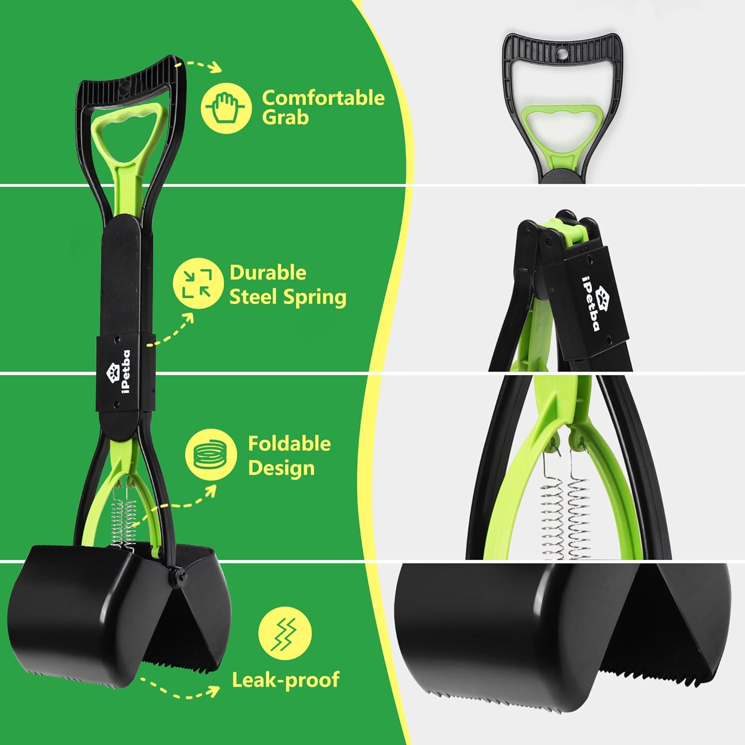 Ipetba Mini Foldable Pooper Scooper 45Cm <4 in 1> Long Handle Portable Pet Poop Picker with Poop Bag and Dispenser Durable Spring Lightweight Waste Pick up Great for Lawns Grass Dirt image number 2