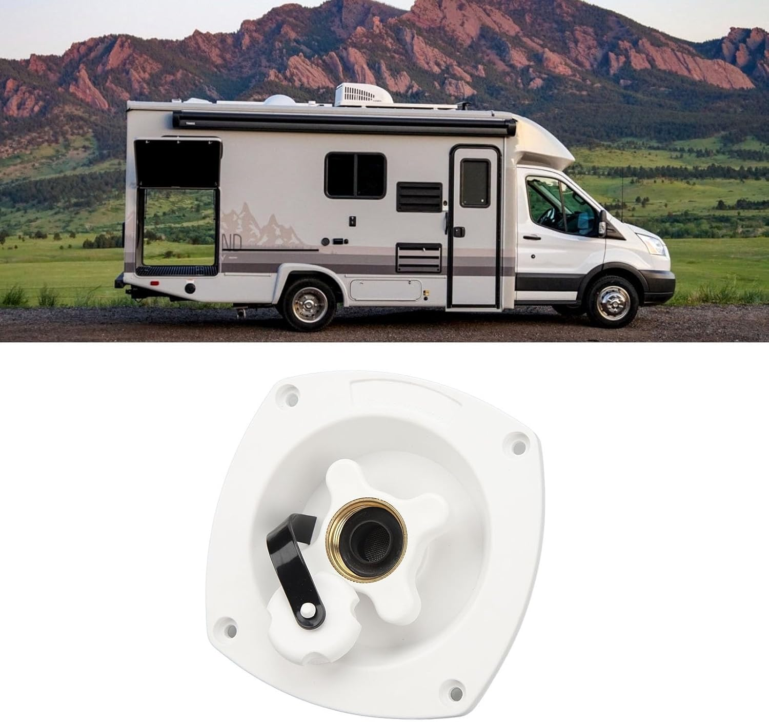 Mains Water Inlet with Pressure Regulator, Wall Mount Pressure Regulated Water Entry for Caravan, RV, Boat, Built-In Check Valve Tank Hatch Reduce Pressure Regulator Filler Entry image number 2