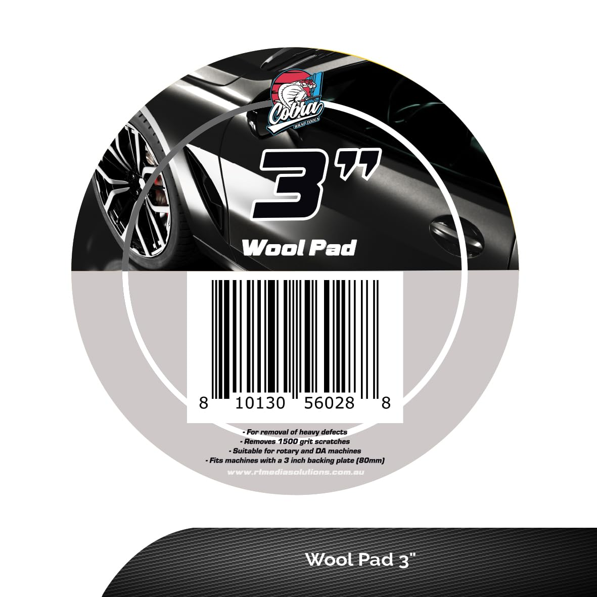 Cobra WRAP TOOLS Wool Pads - Professional Detailing Buffing Pads - Durable, High-Performance Results - Perfect for Cutting, Polishing & Finishing Automotive Surfaces | 3-Inch, Grey