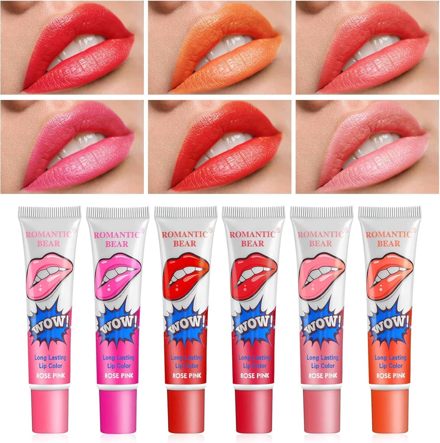 Peel off Lip Stain, 6 Pcs Tattoo Magic Color Lip Gloss Sets, Easy Peel off Lipgloss Set, Long Lasting Peel off Lipstick Kit, Waterproof Peel off Lip Tint Cosmetic Gift Set for Girls