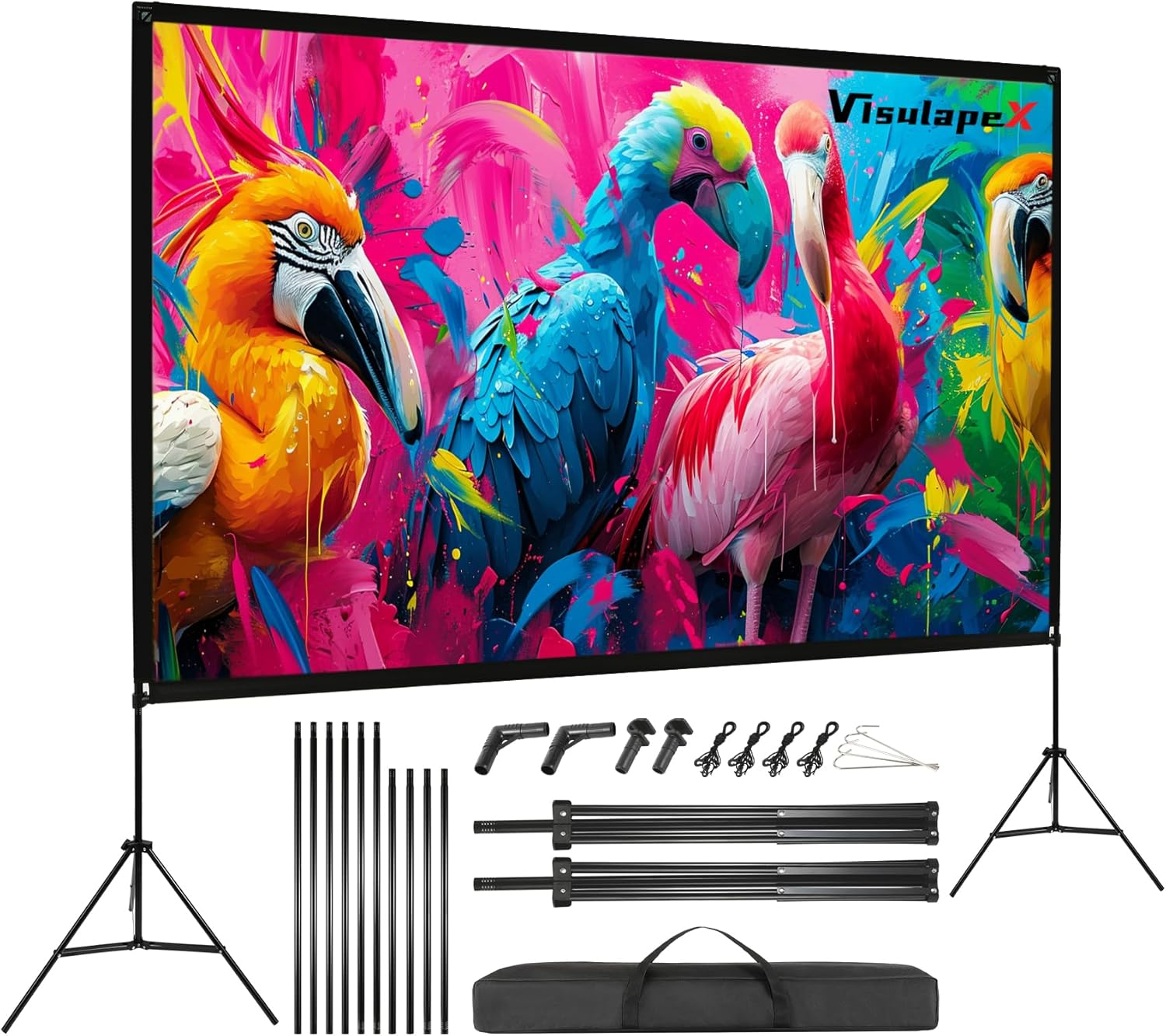 No Wrinkles 100 Inch Projector Screen - Super Stable with Dual Tripods, Strong Stands, Portable Design for Indoor/Outdoor, 16:9, 4K - Perfect for Camping, Parties, and Home Theater image number 6