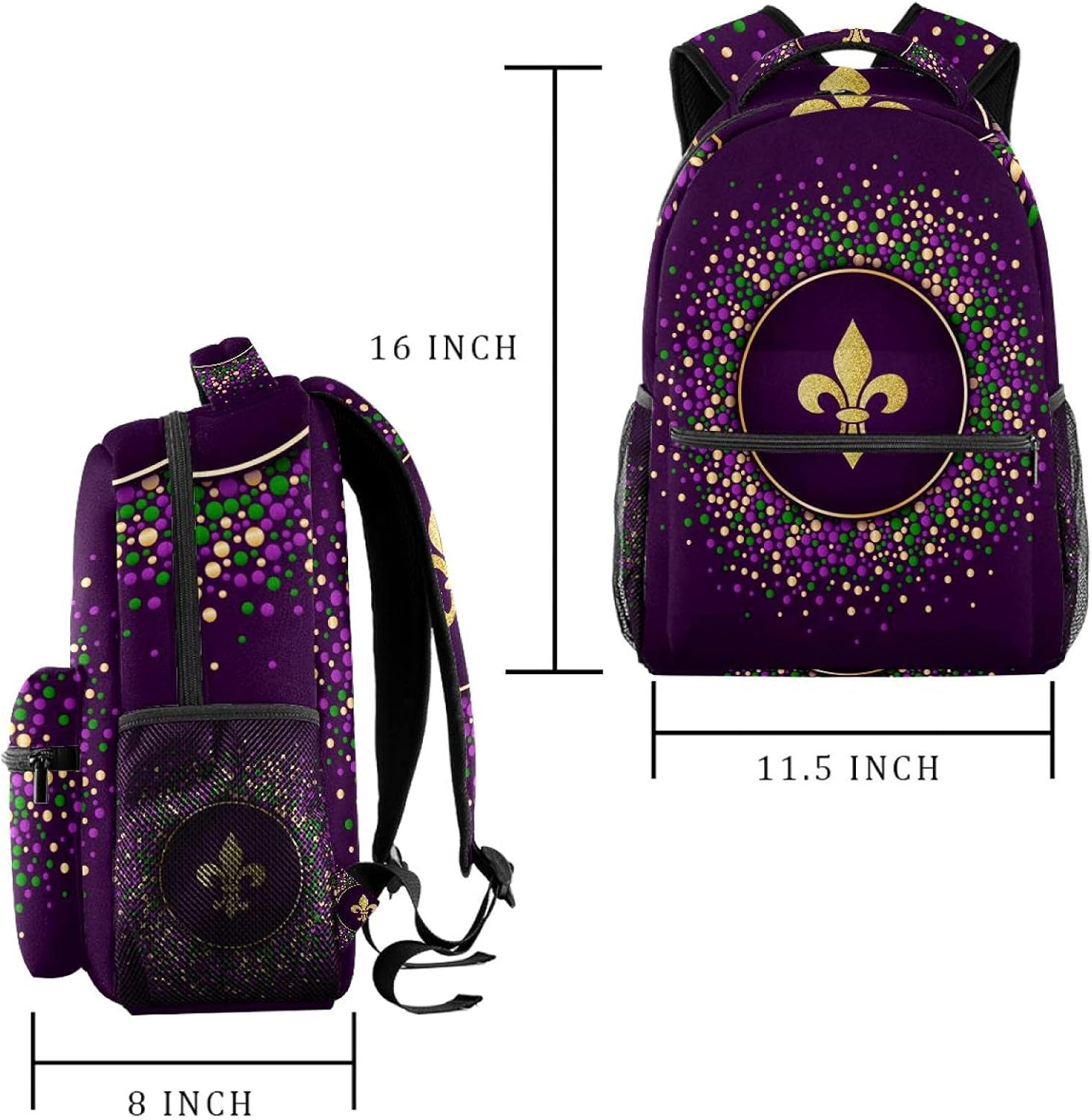 Mardi Gras Holiday Background Backpack Students Shoulder Bags Travel Bag College School Tote Backpacks image number 3
