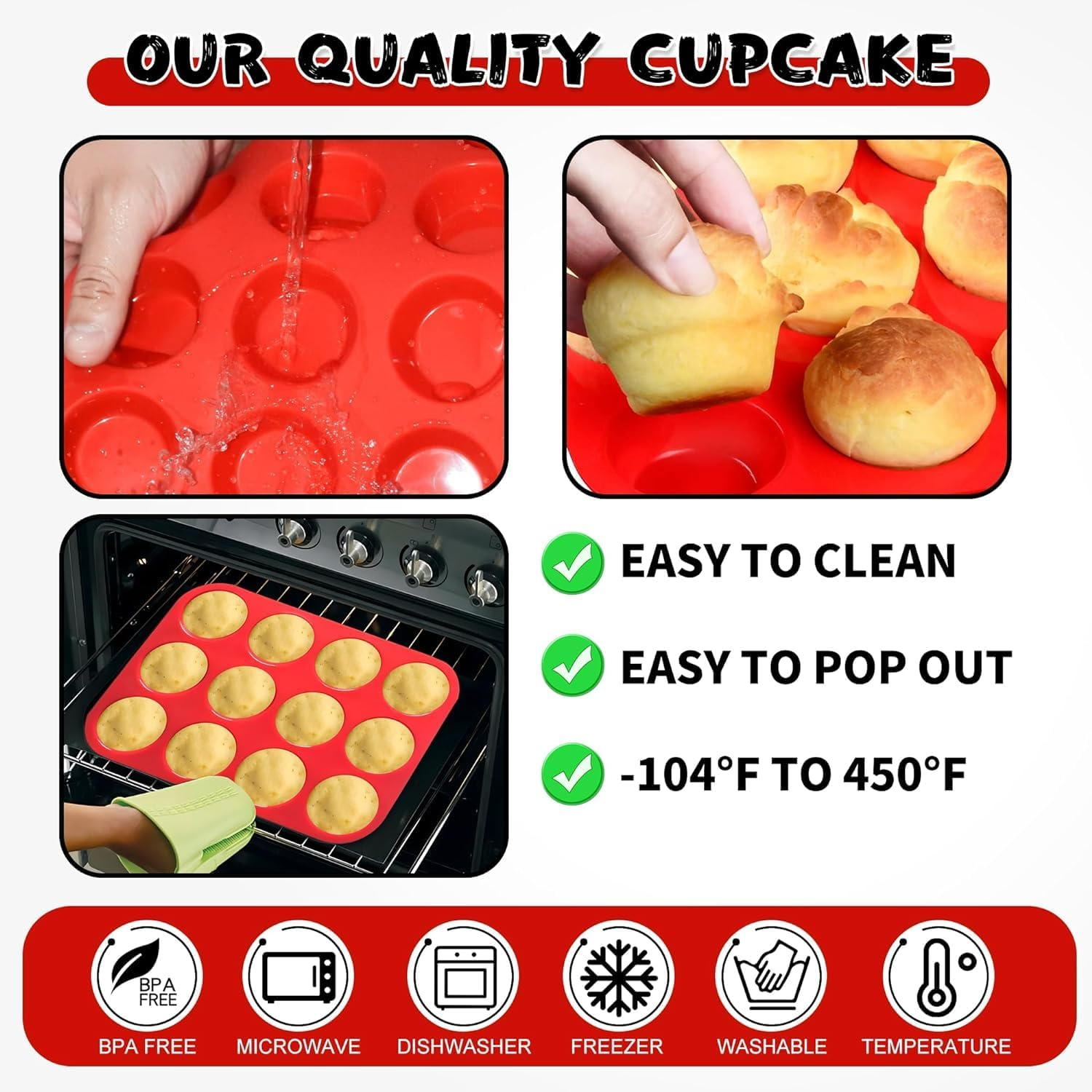 12 Cup Silicone Muffin Pan, Generic Cupcake Baking Pan/Non - Stick Silicone Mold/Dishwasher, Baking Model Circular Kitchen High Temperature Resistant Baking, Microwave Safe ﻿