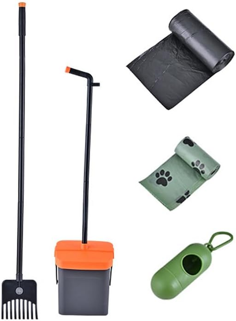 Dog Pooper Scooper Swivel Bin & Rake Kit with 35 Waste Bags 117Cm Long Handle Adjustable Portable Poop Scooper Easy to Clean Pet Waste image number 2