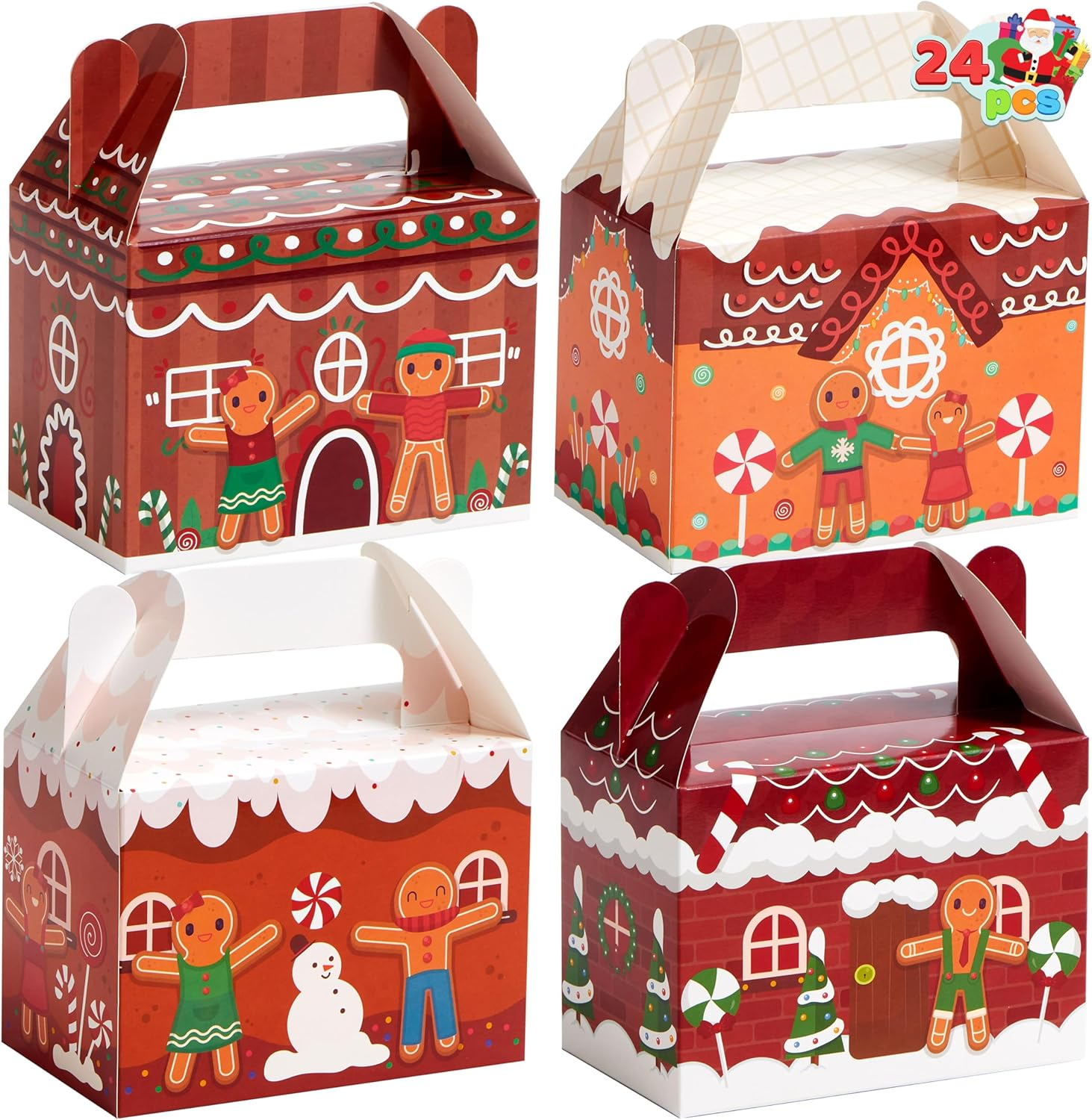 JOYIN 24 PCS Christmas Cookie Boxes, Christmas 3D House Cardboard Treat Boxes for Holiday Xmas Goody Gift, Goodie Paper Boxes, School Classroom Party Favor Supplies, Candy Treat image number 2