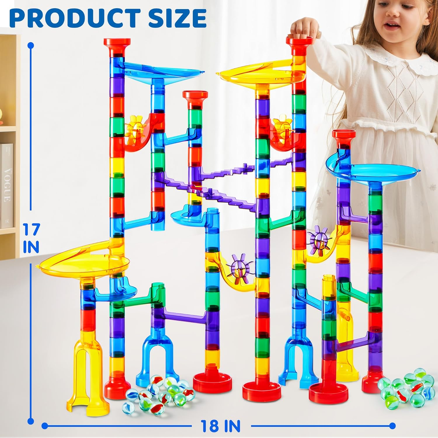 JOYIN 150Pcs Glowing Marble Run- Construction Building Blocks Toys with 5 Glow in the Dark Glass Marbles, STEM Educational Building Block Toy image number 5