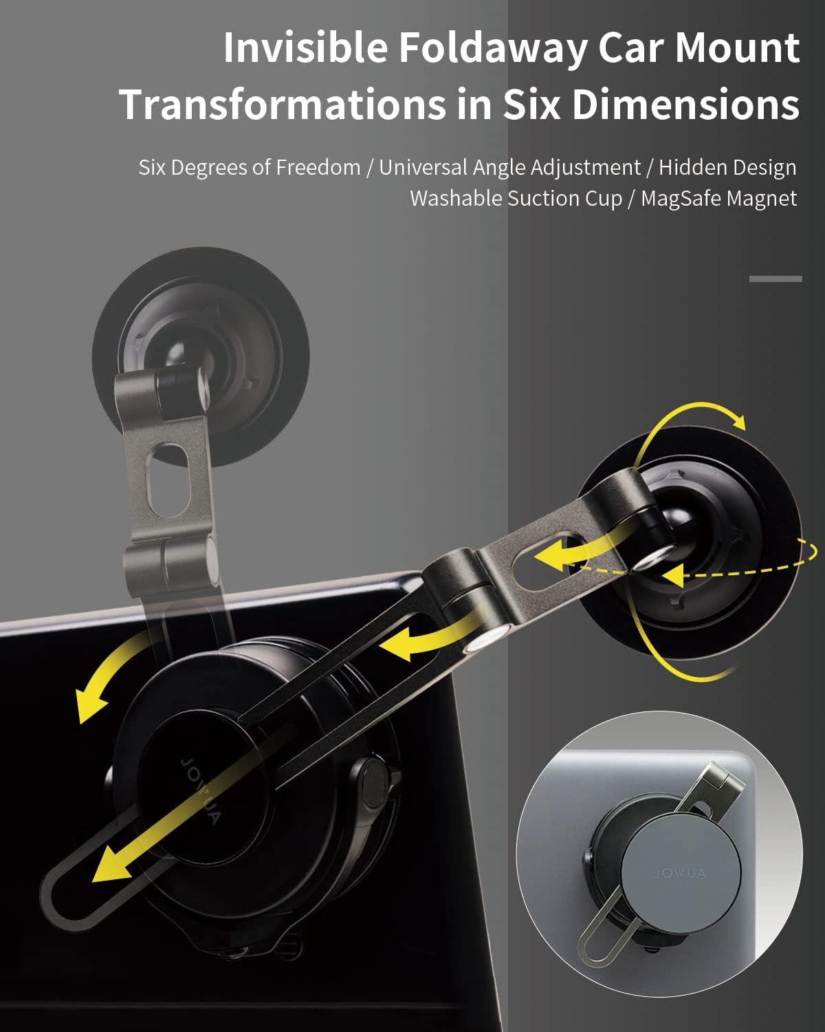 Jowua 6D Invisible Foldaway Car Mount Compatible with Magsafe Compatible with Tesla Model 3/ Y, Model S/X Plaid with Wireless Charging (None-Charging) image number 5