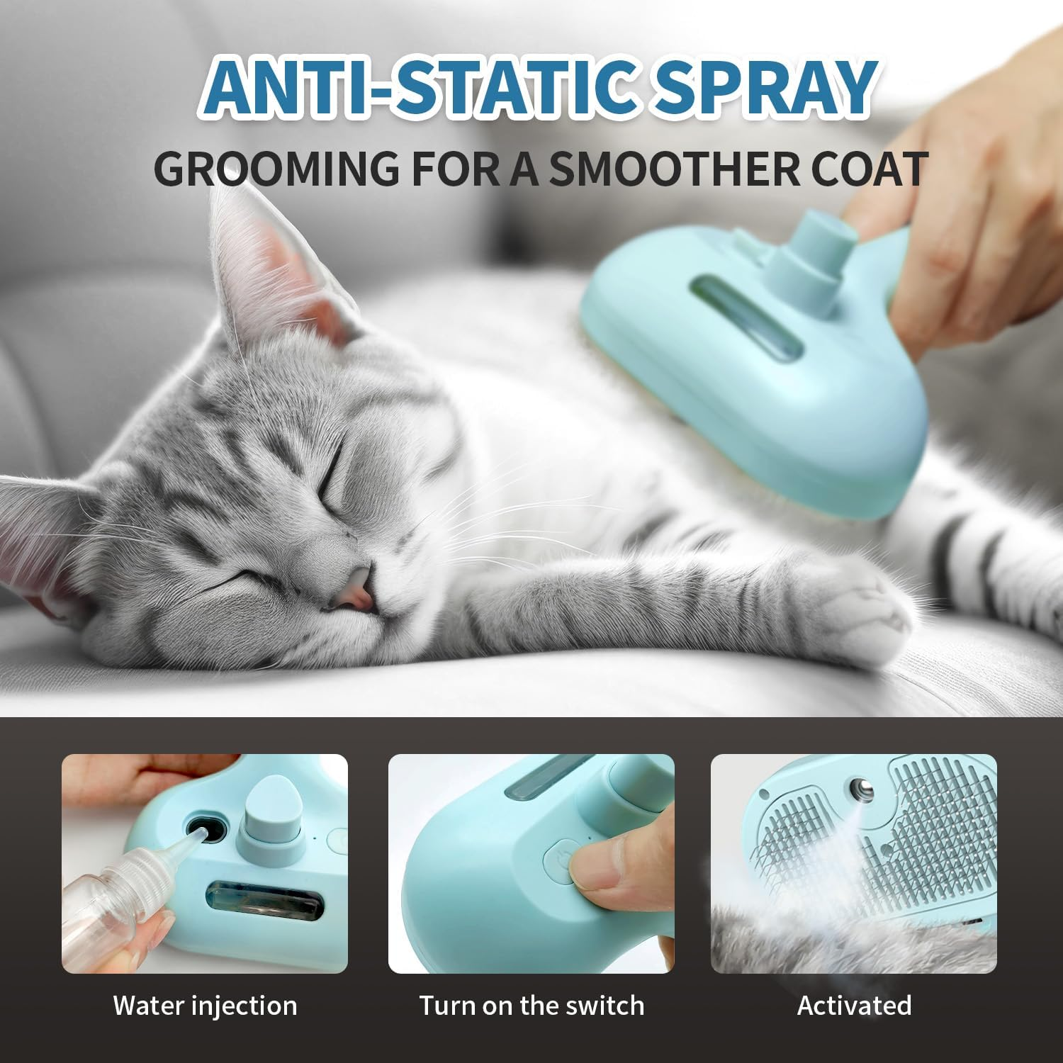 Dog Brush for Shedding, 3 in 1 Self Cleaning Steam Dog Brush - Anti-Static,Cat Steam Brush Removal Comb with Release Button, Grooming Tool for Long and Short Hair Pets, Blue image number 3