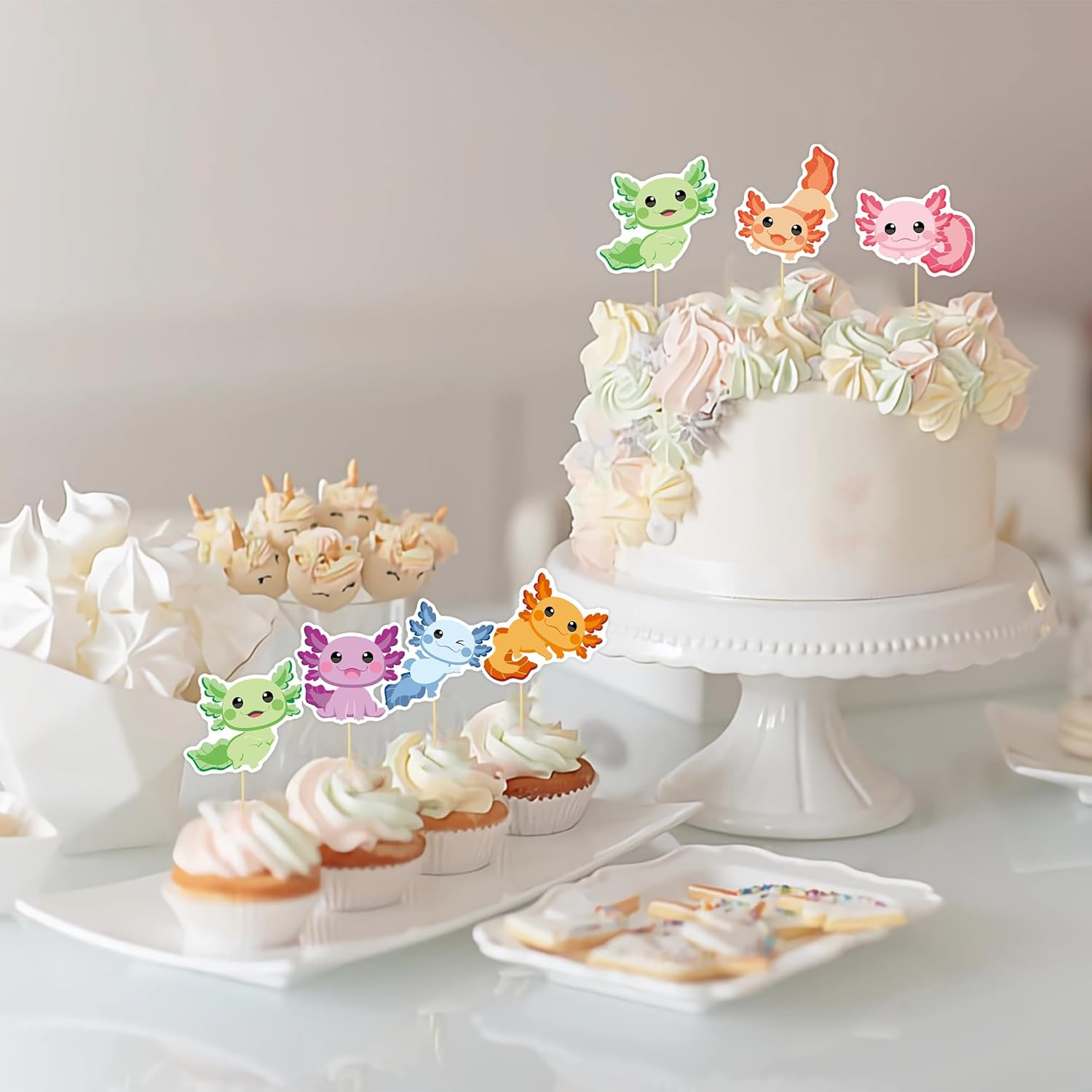 36Pcs Axolotl Cupcake Toppers Boys Girls Birthday Decorations Picks Reptile Animals Axolotl Party Supplies - Animal5 image number 4