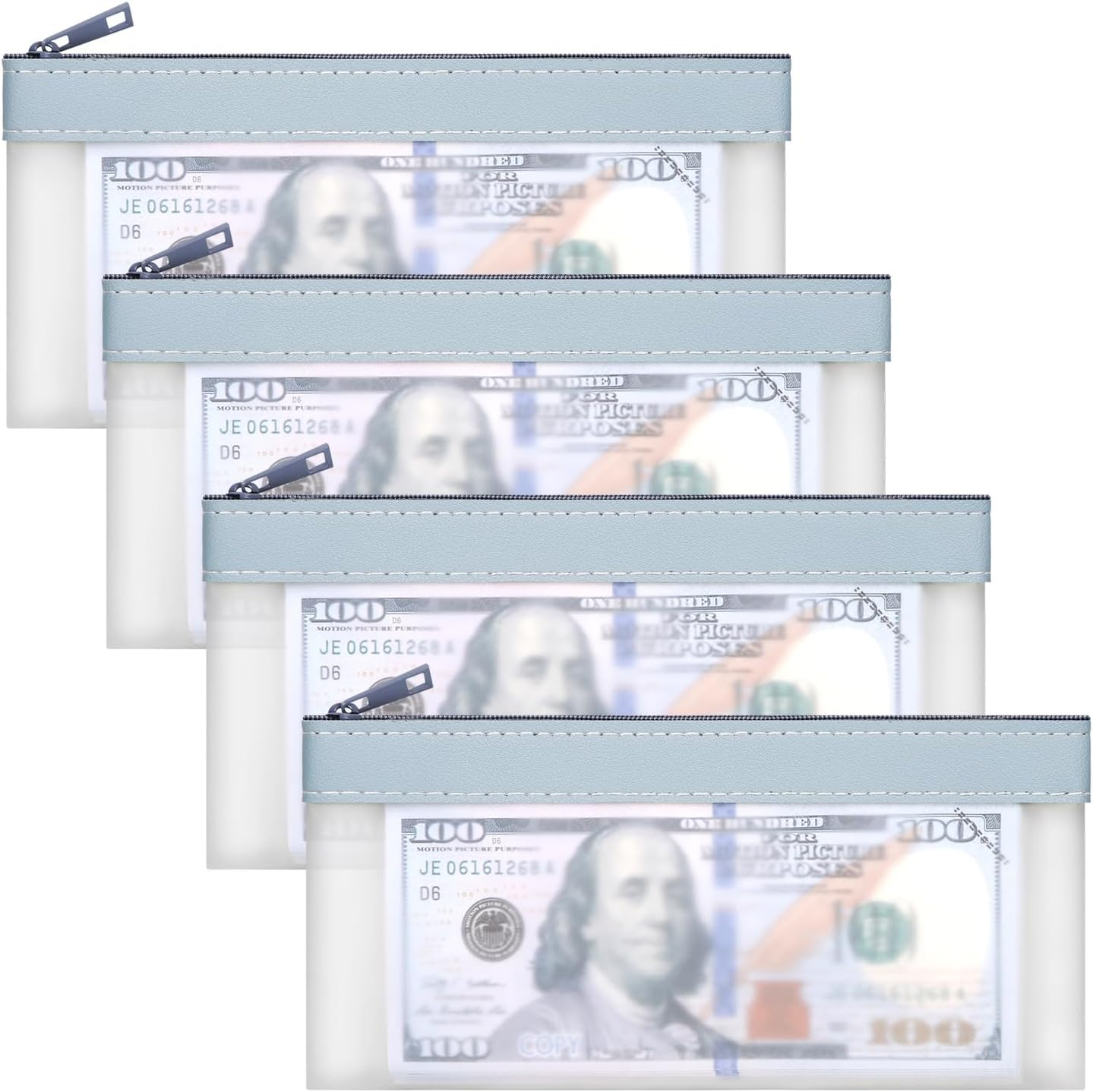 4 Pieces Money Bags with Zipper, Cash Envelopes,7.6 X 3.7 Inch Money Pouch, Clear Bank Deposit Bags, Bank Bag, Cash Bag, Coin Bag for Collectors, Multi-Purpose Check Wallet with 4 Colors, Green, 7.6 X