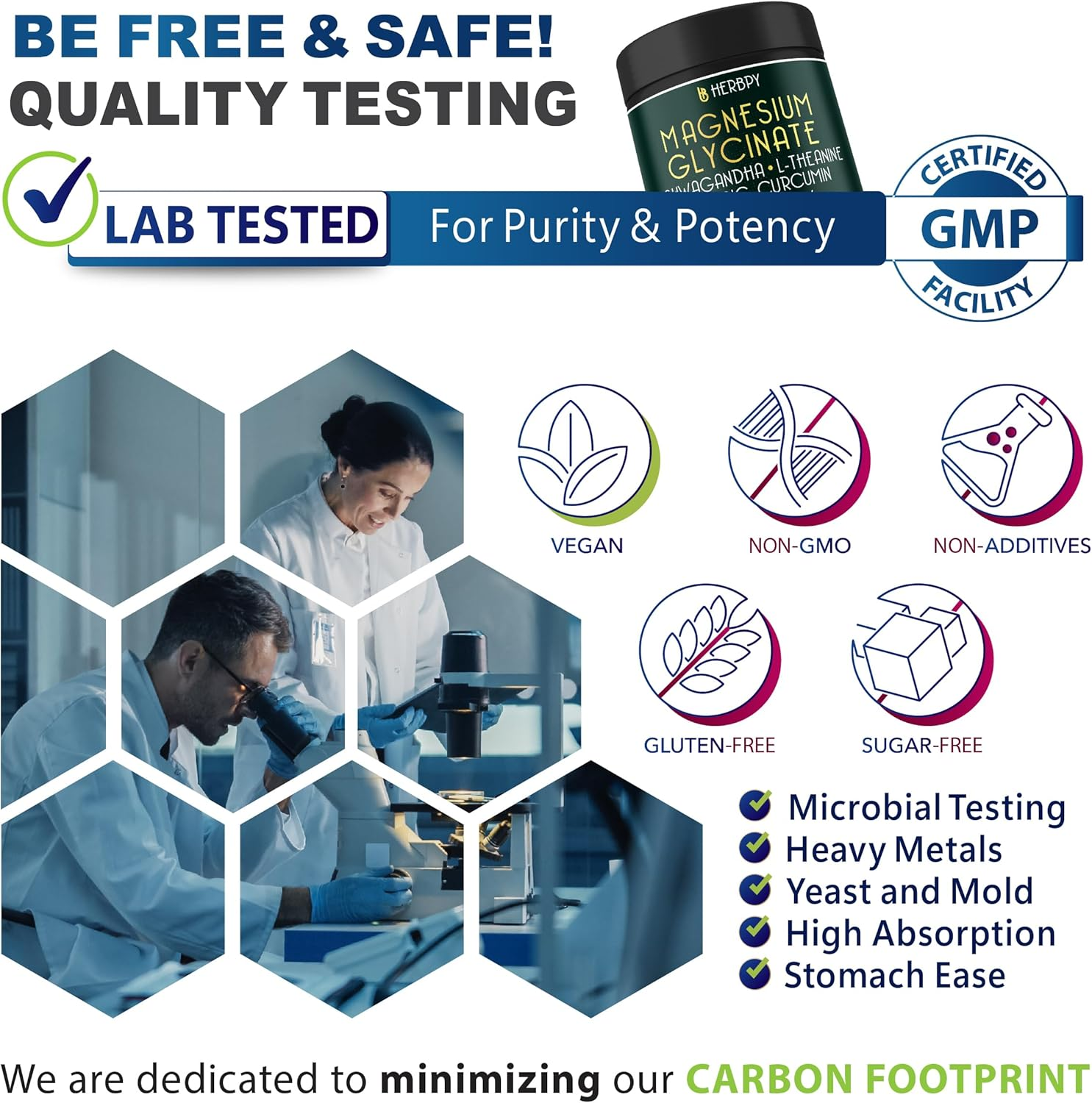 Herbpy 6In1 Restful Day and Night Supplement with Magnesium Glycinate, Vitamin D3, B6, L-Theanine, Ashwagandha and Turmeric Root - Brain, Heart and Digestive Health Support - 120 Vegan Capsules image number 3