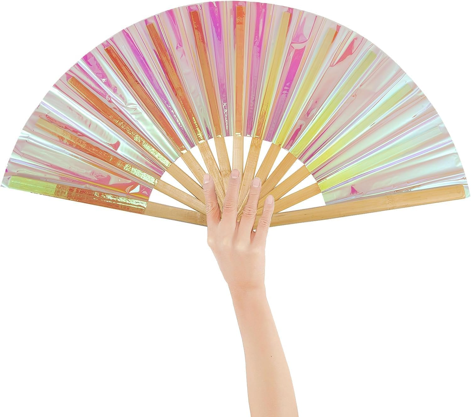 Large Folding Hand Rave Fan,Clack Handheld Fan for Party,Festival Bamboo Hand Fan Large Folding Fan with Bright Color (Style 1, One Size) image number 1