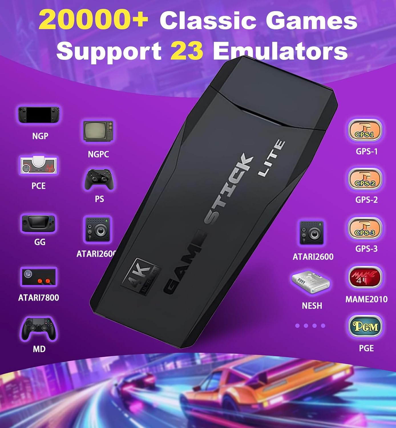 Retro Gaming Console with 20000+ Games & 23 Emulators, 4K HDMI Game Stick, Wireless Retro Game Console Retro Drive, Dual 2.4Ghz Wireless Controllers Plug and Play Video Game Console for TV image number 4