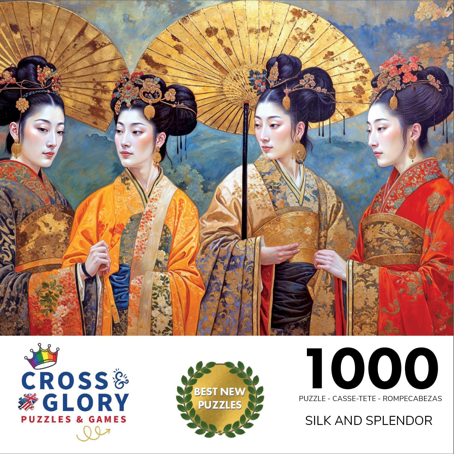 Cross & Glory &ndash; Silk and Splendour: an Imperial Puzzle Panorama &ndash; 1000-Piece Jigsaw Puzzle for Adults | Tang Dynasty Art | Textured Oil and Watercolour Mix image number 1