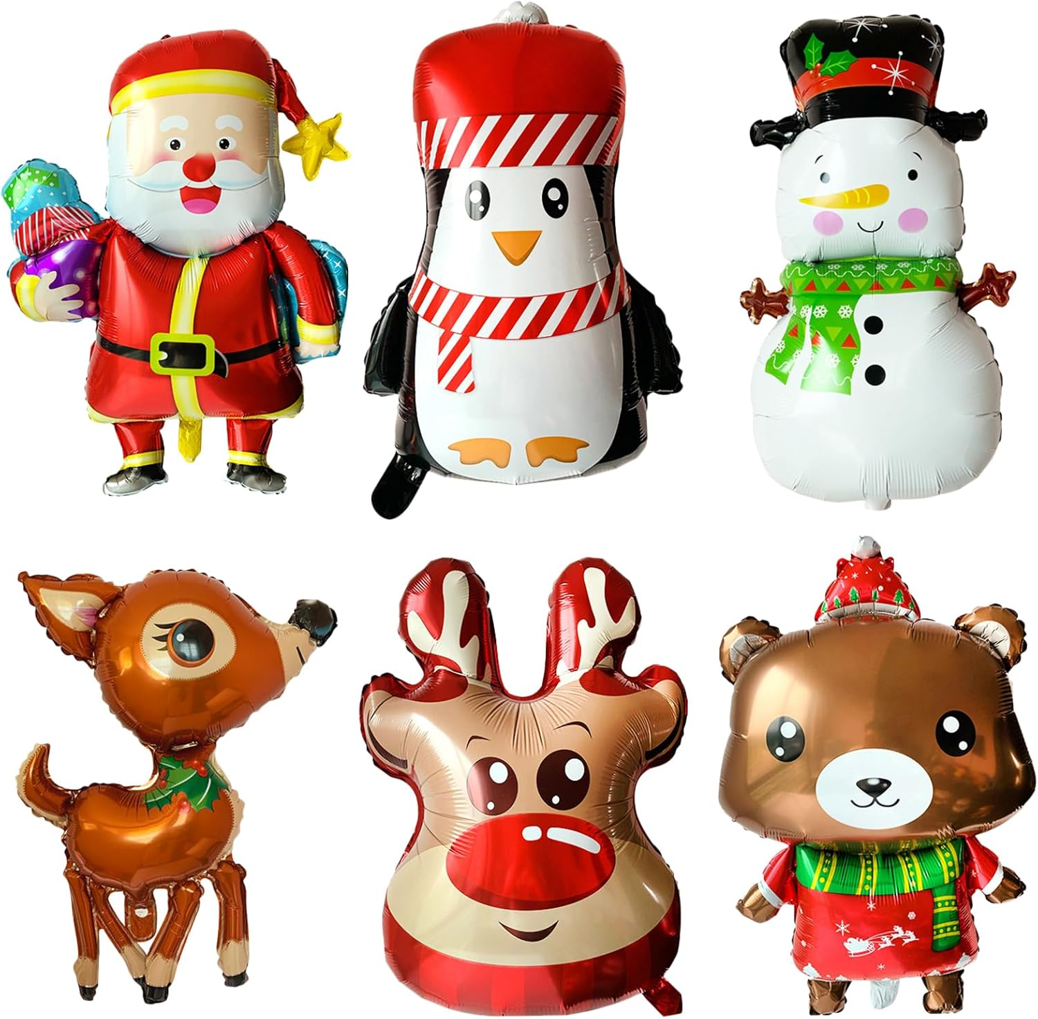 6 Pcs Large Merry Christmas Aluminum Foil Balloons: Santa Claus, Snowman, Elk, Bear - Christmas Decoration, Party Favor image number 6