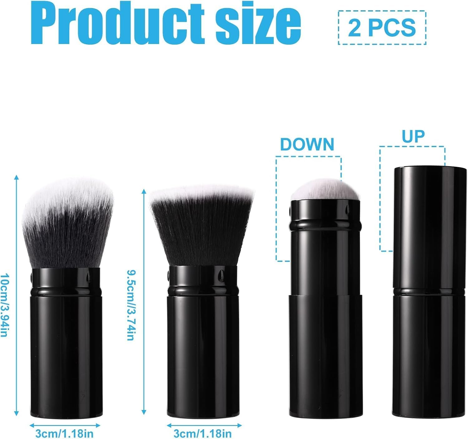 Retractable Kabuki Makeup Brushes, 2Pcs Retractable Kabuki Makeup Powder Foundation Makeup Brushes, Retractable Travel Kabuki Powder Makeup Brush for Women or Girls image number 5