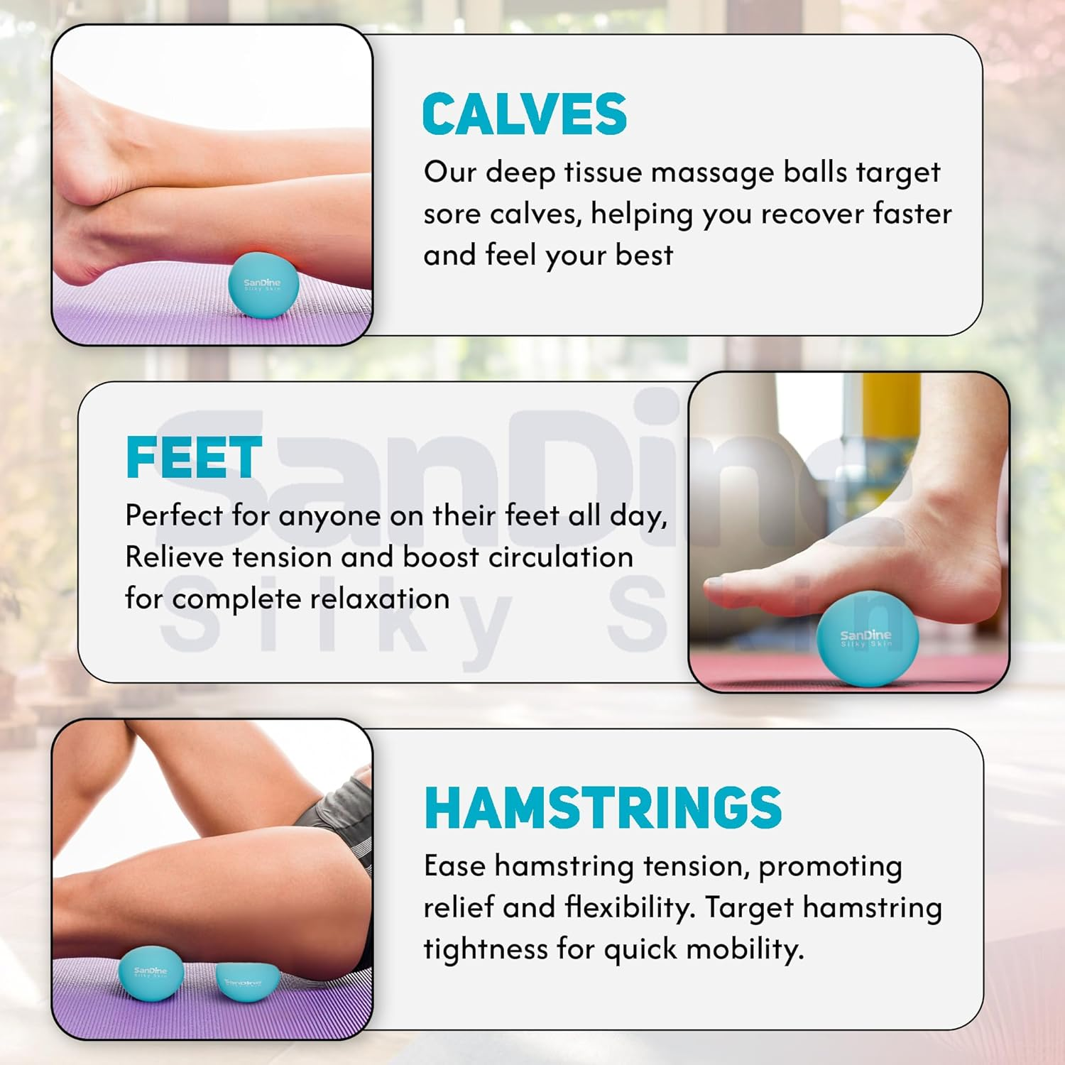 Lacrosse Massage Balls for Deep Tissue Massage - Release Tension Relieve Muscle Soreness Enhance Mobility - Ideal for Myofascial Release Trigger Point Therapy - 2Pack Yoga Balls by Sandine (Blue) - Blue image number 4