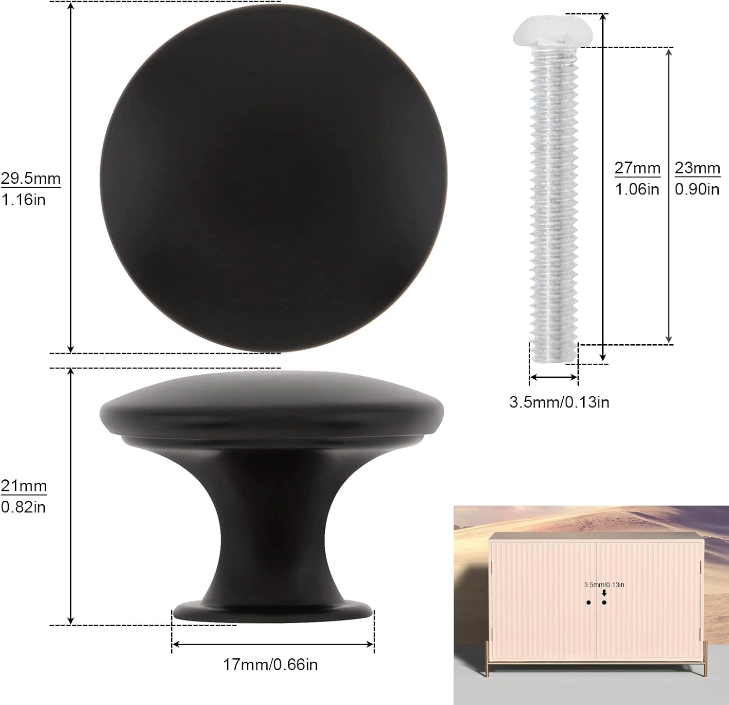 HOJLKLD 12 Pack Matte Black Cabinet Knob 1-1/6 Inch round Cabinet Hardware Knobs for Bedroom Dresser Drawer, Kitchen Cupboard Door and Bathroom Drawer Hardware image number 4