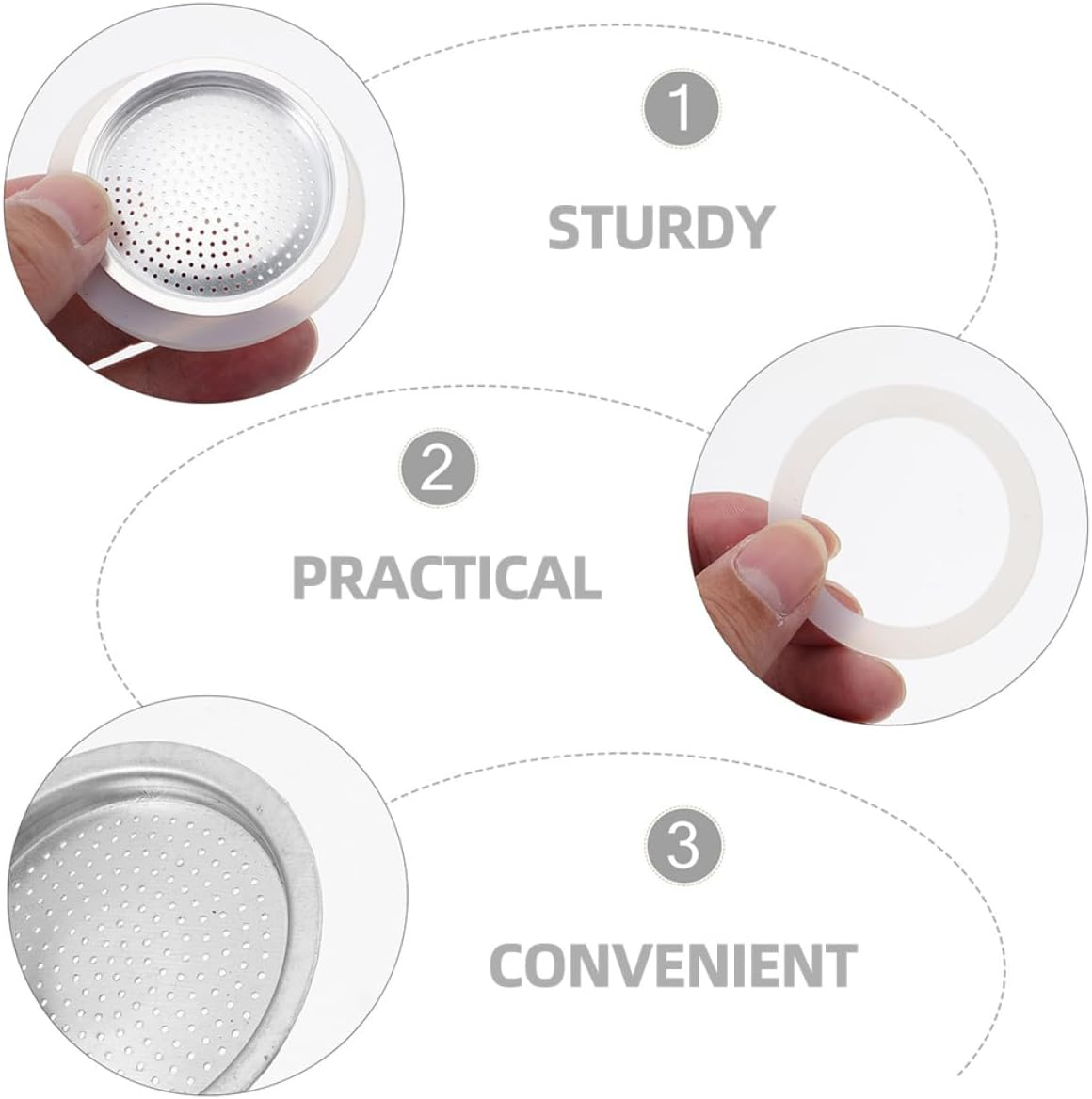 NOLITOY Coffee Pot Replacement Parts Set &ndash; 3 Silicone Gaskets with Aluminum Alloy Filter for 150Ml Espresso Maker &ndash; Silicone Sealing Rings for Coffee Pot Accessories image number 4