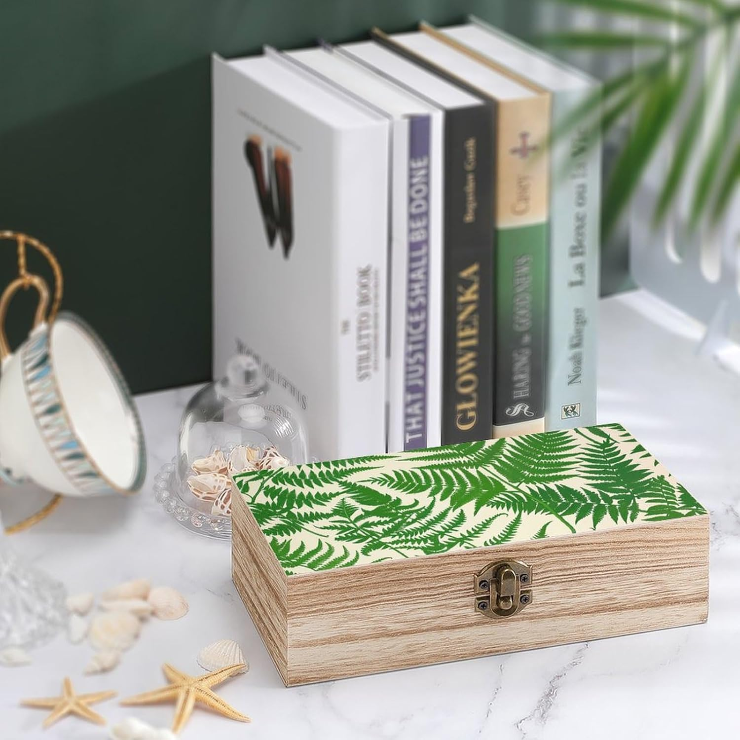Fern Green Plant Wooden Box Wood Wedding Keepsake Boxes with Lids Small Decorative Boxes Lightweight Wooden Memory Storage Box for Crafts Keepsakes Jewelry Photo Letter Storage image number 5