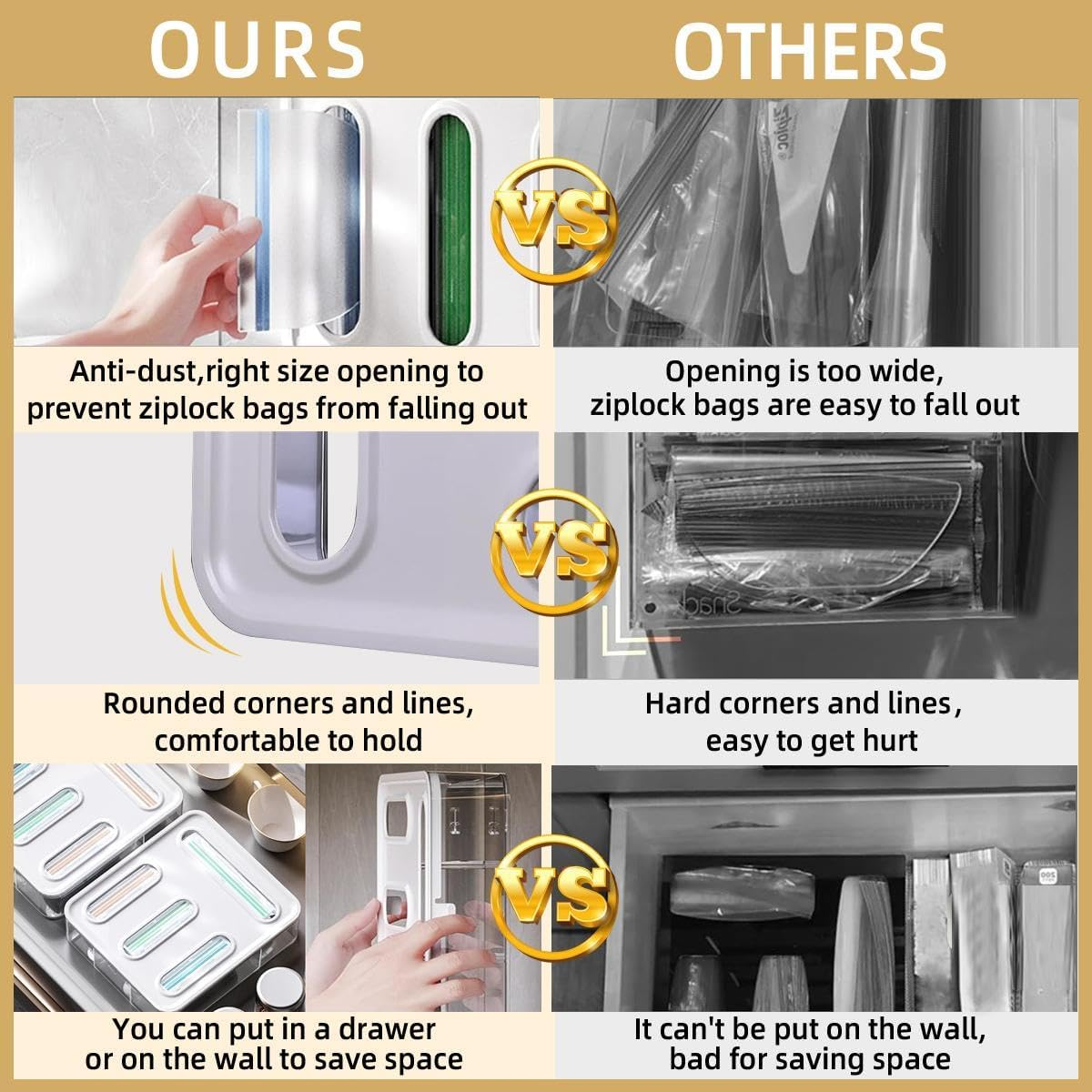 9SHOME Acrylic Ziplock Bag Organiser, Reusable 4 in 1 Storage Bag Organizer, Kitchen Drawer Baggie Box, Food Bag Holder, Complicate with Gallon, Quart, Sandwich, Snack, and Slider Bags