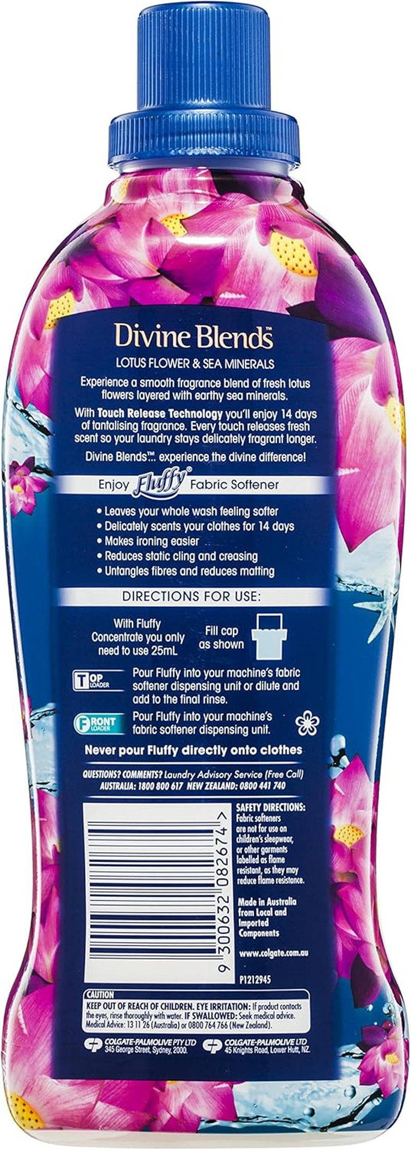 Fluffy Concentrate Liquid Fabric Softener Conditioner, 900Ml, 45 Washes, Lotus Flower & Sea Minerals, Divine Blends image number 1
