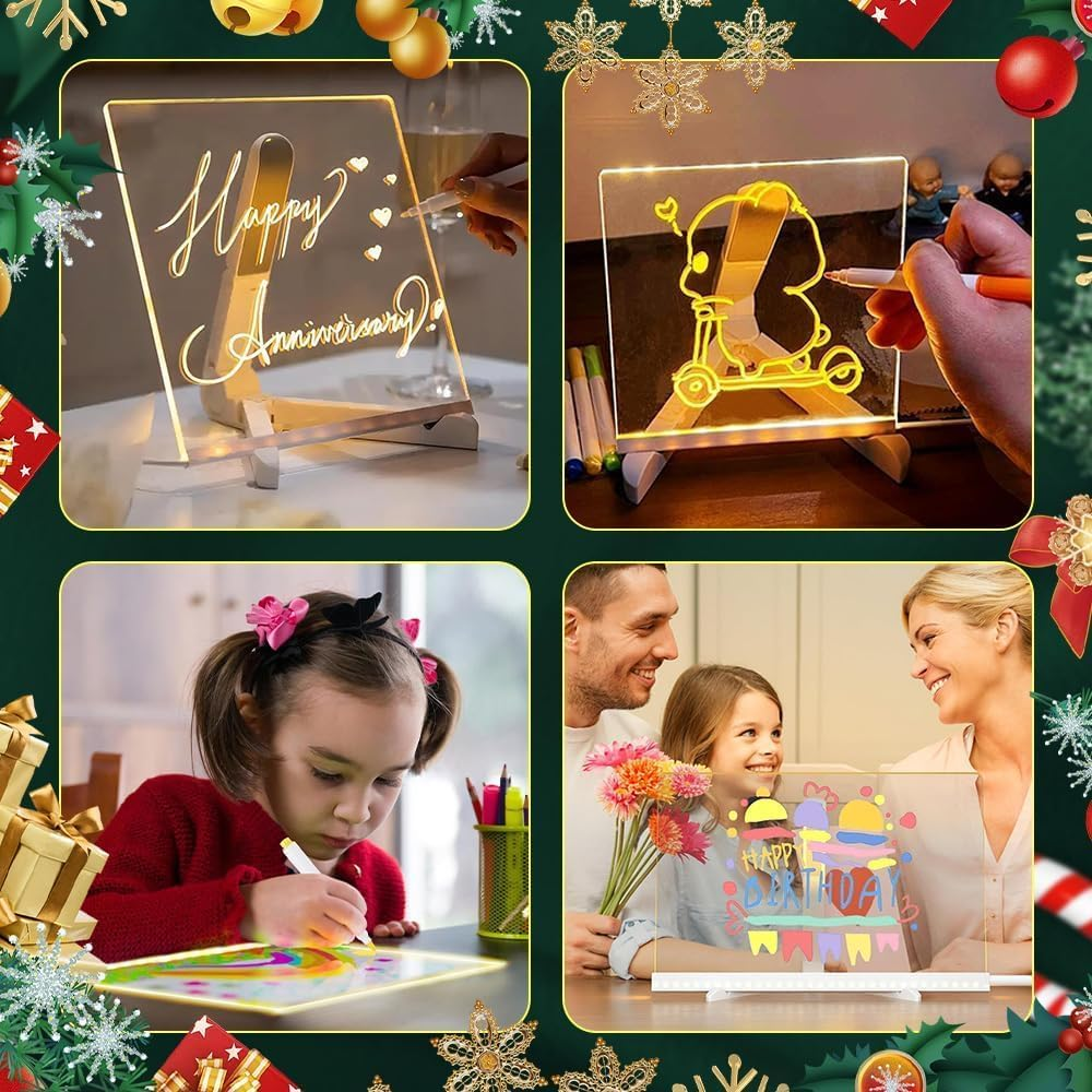 QAUARUMSUN Dry Erase Board with Colors, 2025 Upgraded Lighted Acrylic Dry Erase with Stand Desktop Glow Memo LED Letter Rewritable Message Board White(11.8 * 7.9 In) image number 2