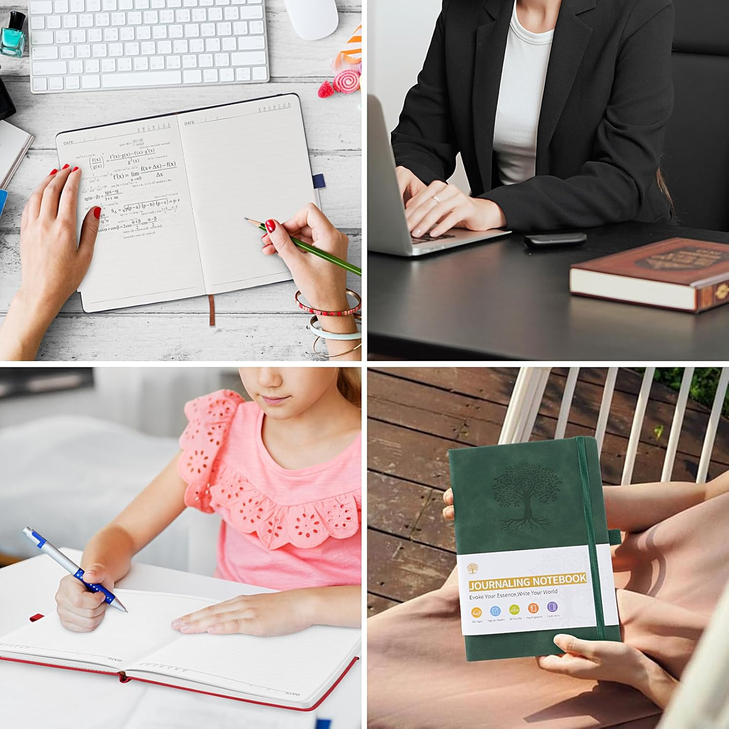 A5 Journal Notebook for Men and Women, Lined Hardcover Notebook with Elastic Closure for Diary Writing, Work and Note Taking, Journal(Green) - Gray image number 2