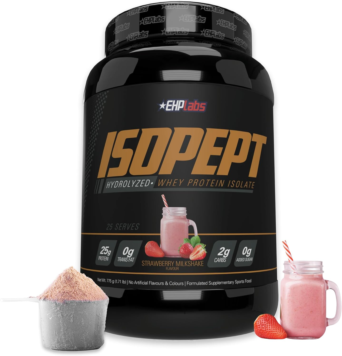 EHP Labs ISOPEPT Hydrolyzed Whey Protein Powder - 100% Whey Protein Isolate & Hydrolysate, 25G of Protein, Non-Gmo, Gluten Free, Fast Absorbing, Easy Digesting, 25 Serves (Strawberry Milkshake) image number 4