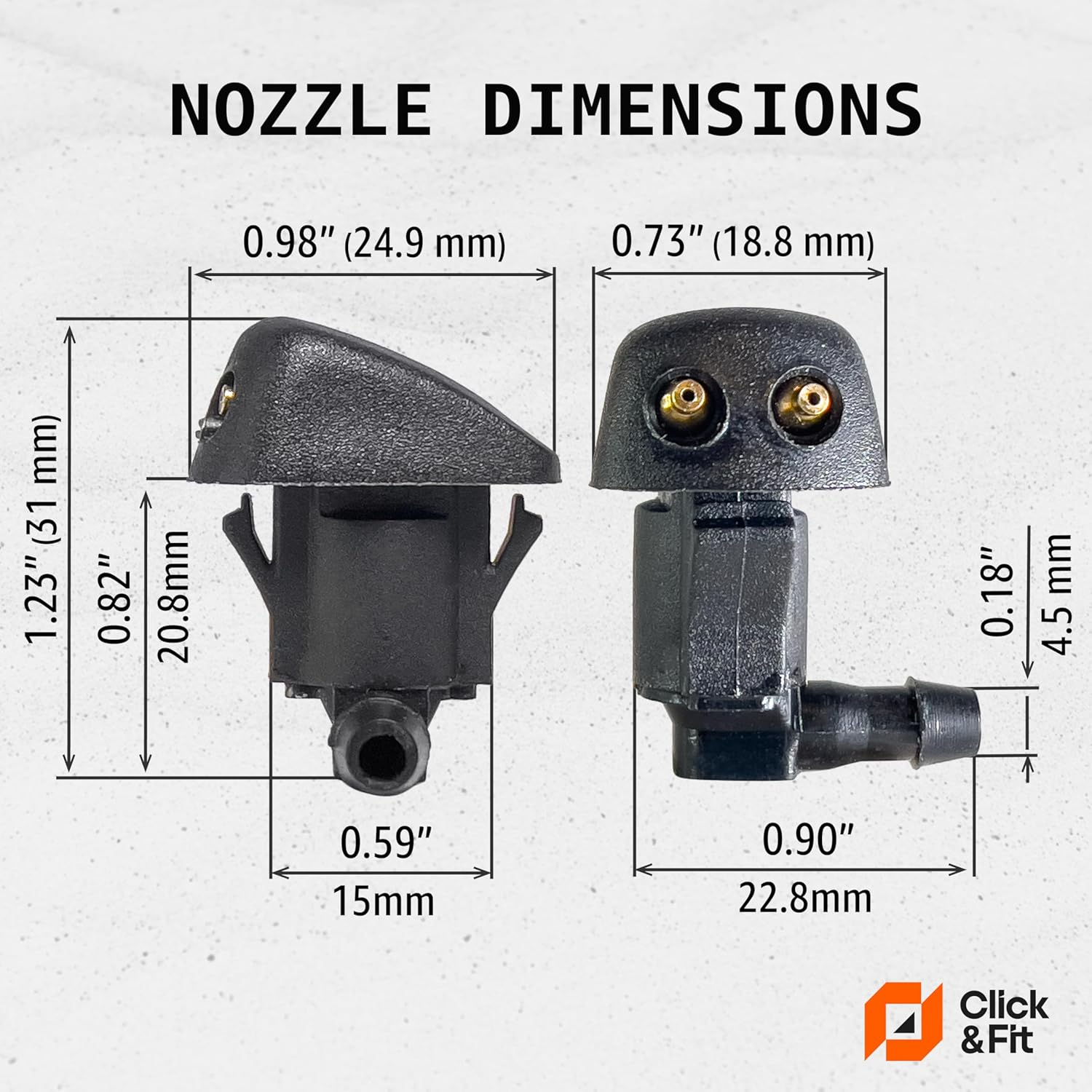 Click&Fit 2-Pcs Windshield Washer Nozzles Compatible with Mazda 3/5/6 2002-2011, Black Plastic, Globe Valve, Automotive Windshield Washer Nozzles image number 5