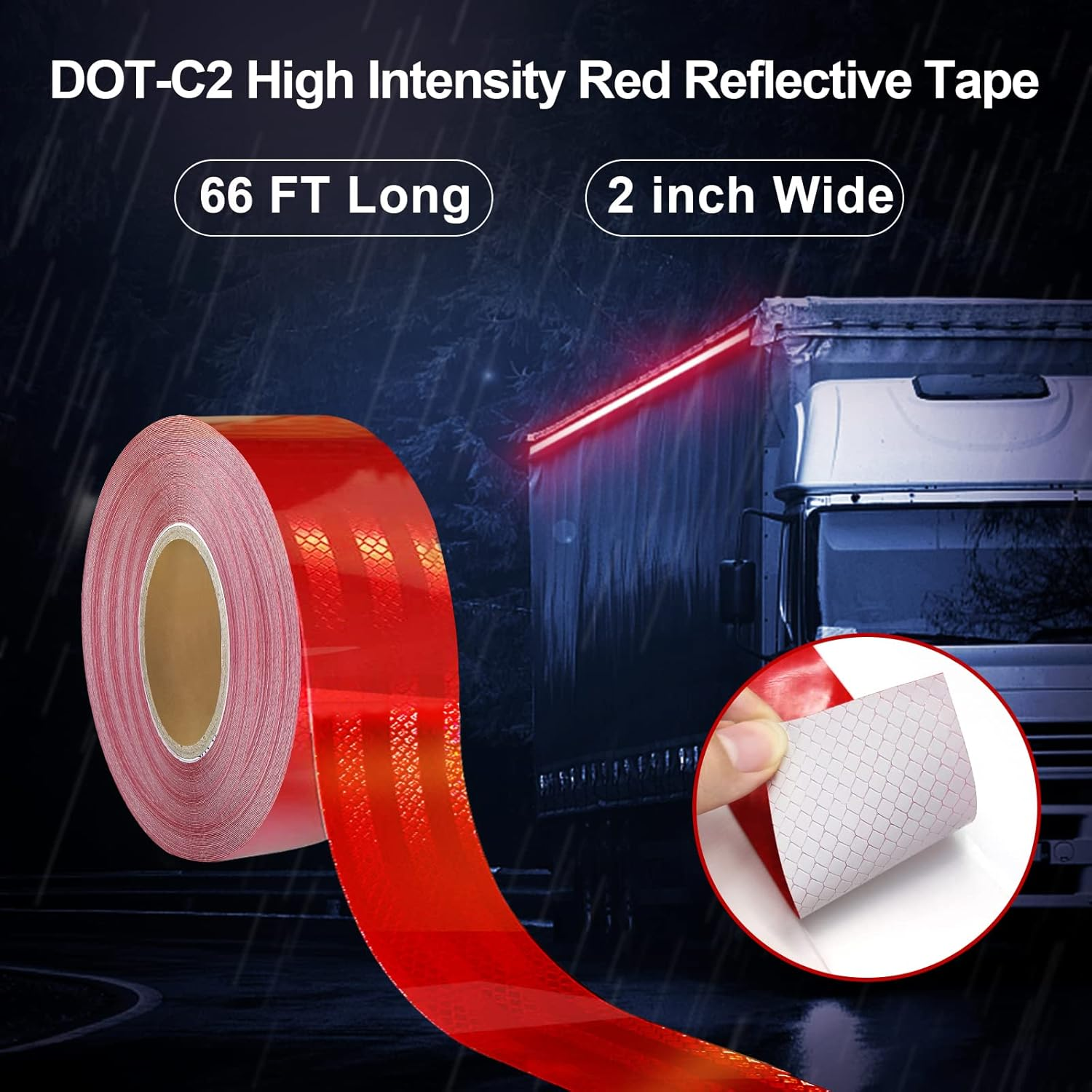 XFXIA Reflective Tape Waterproof, 20M*5Cm Reflective Warning Sticker High Intensity Self-Adhesive Safety Tape for Vehicles Car Trailers Night, Reflector Tapes for Road Facilities Safety Reminder (Red) image number 3