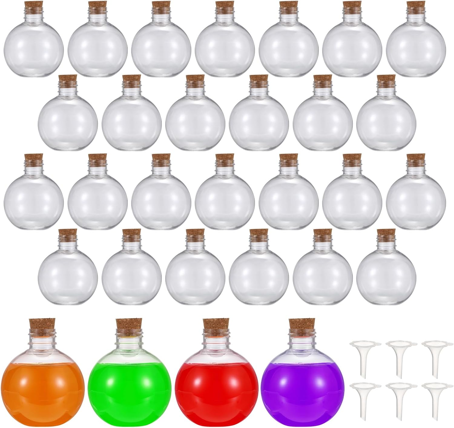 Ownmy 30PCS 5 Oz Plastic Potion Bottles with Corks, Small Empty Bottles for Drinks Wedding Party Favors, Halloween Potion Cork Jars Spell Jars for Witchcraft, Clear Sand Art Bottle for DIY Gift Crafts