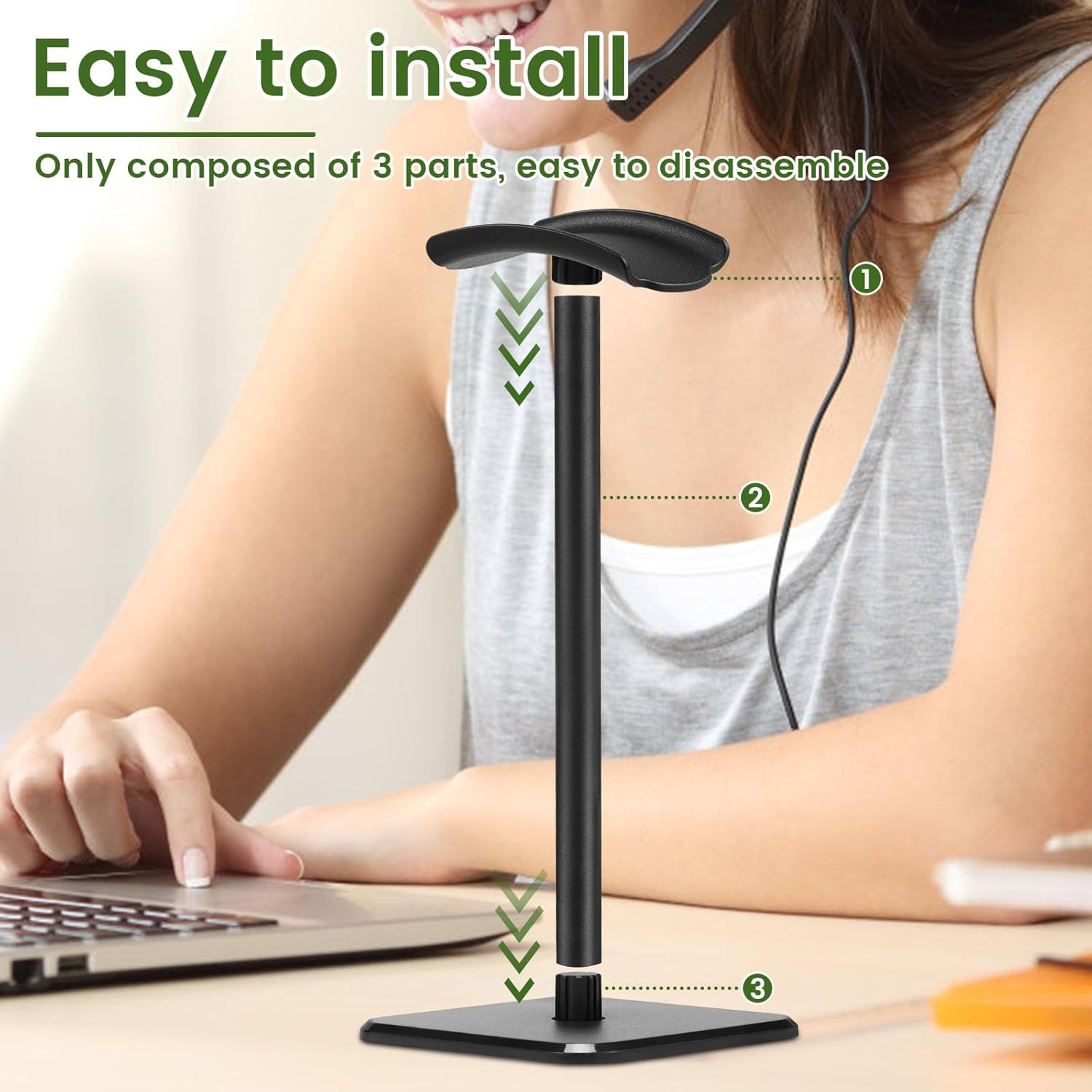 Awobepl Headphone Stand Detachable Headphone Holder Gaming Headset Holder Space Saving Headphone Holder Stand for Most Wired and Wireless Headphones (Black) - White image number 7