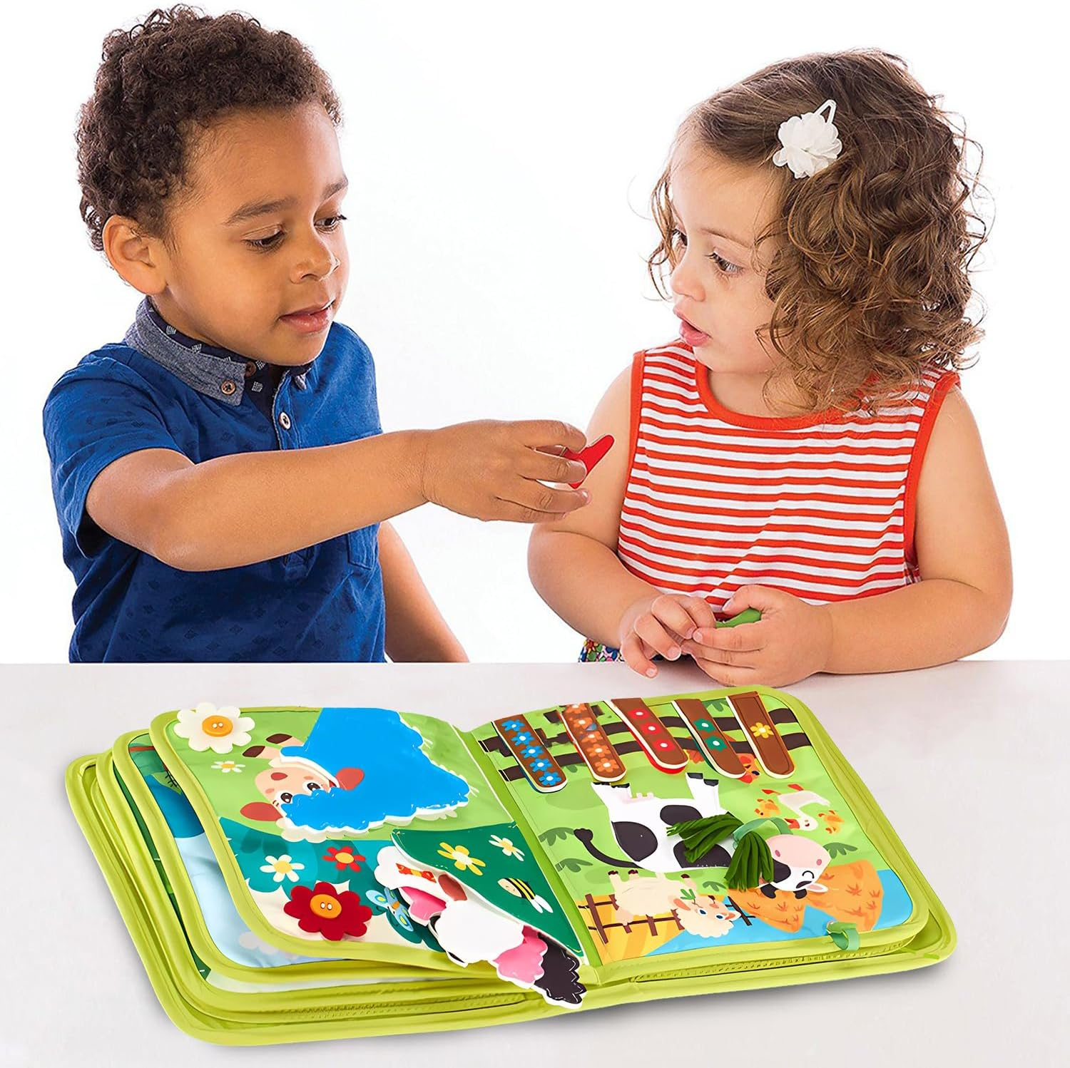 Busy Book for Toddlers, Montessori Toys Busy Board Felt Quiet Book, Educational Quiet Activity Books, Sensory Toy for Kids Gift, 3D Farm Montessori Board Sensory Toy, Green image number 3