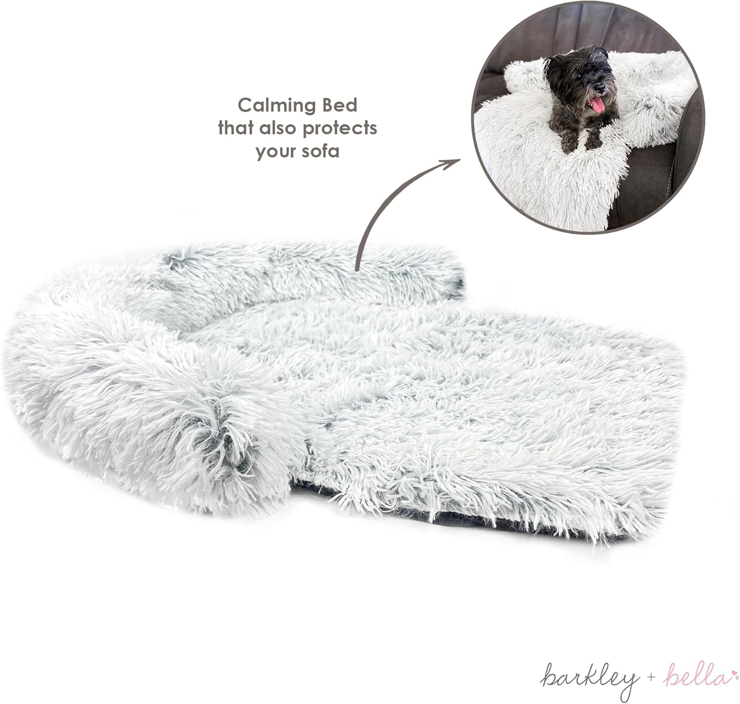 Barkley & Bella Dog Bed Bliss Calming Sofa Large, Grey - Machine Washable, Removable Covers, Soft & Durable Long Thread Fur image number 1