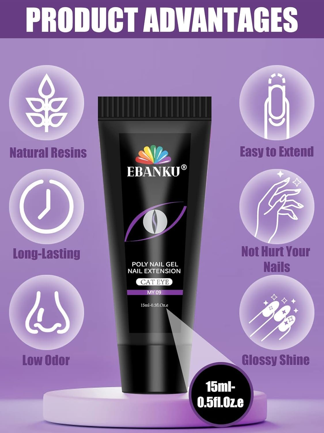 EBANKU 6 Color Poly Nails Extension Cat Eye Glitter Poly Gel Nail Kit - Purple, Silver, DIY Salon at Home - Nudeclear Kit image number 7