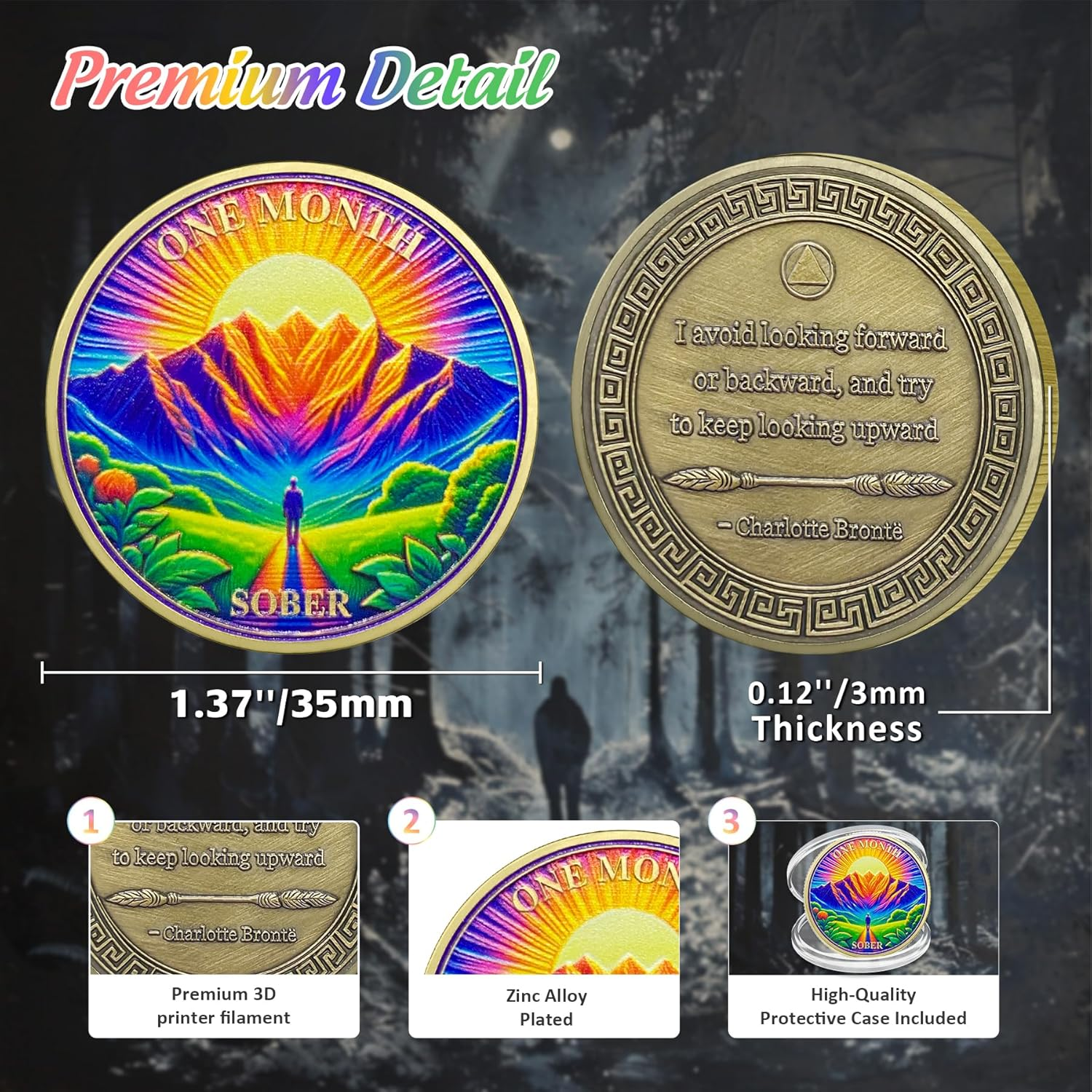 Original One Month Sobriety Coin - Recovery 1 Month View AA Coins - Na Ha AA Chips and Medallions - 1-10 Prime Sobriety Chip Alcoholics Anonymous Gifts for Men Women image number 4