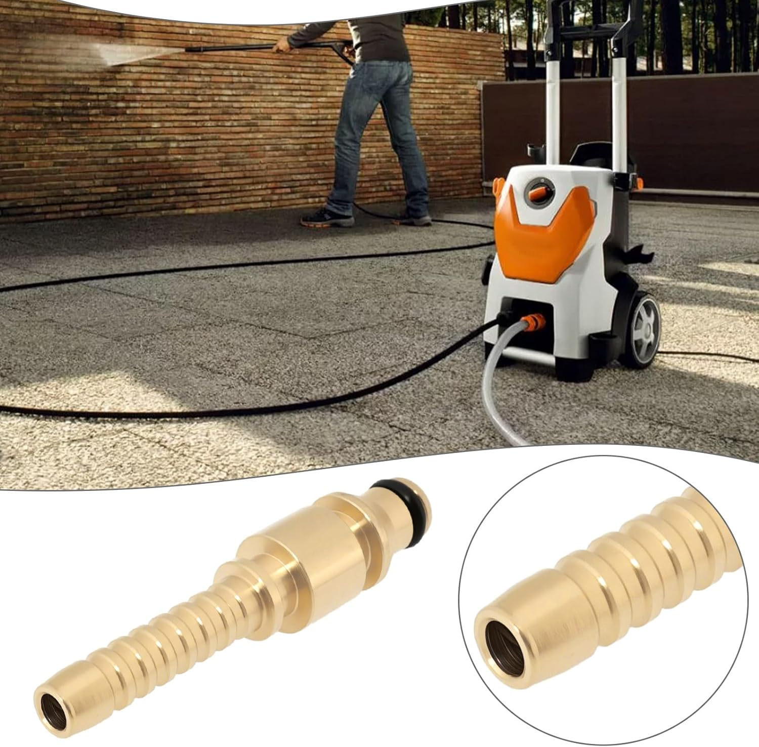 Be in Your Mind 1Pc 1/4 Inch Brass Pressure Washer Hose Fitting 6.5Mm Quick Fit Male Pressure Washer Adapter with Crimping Ferrule Compatible with Stihl Pressure Washer image number 1