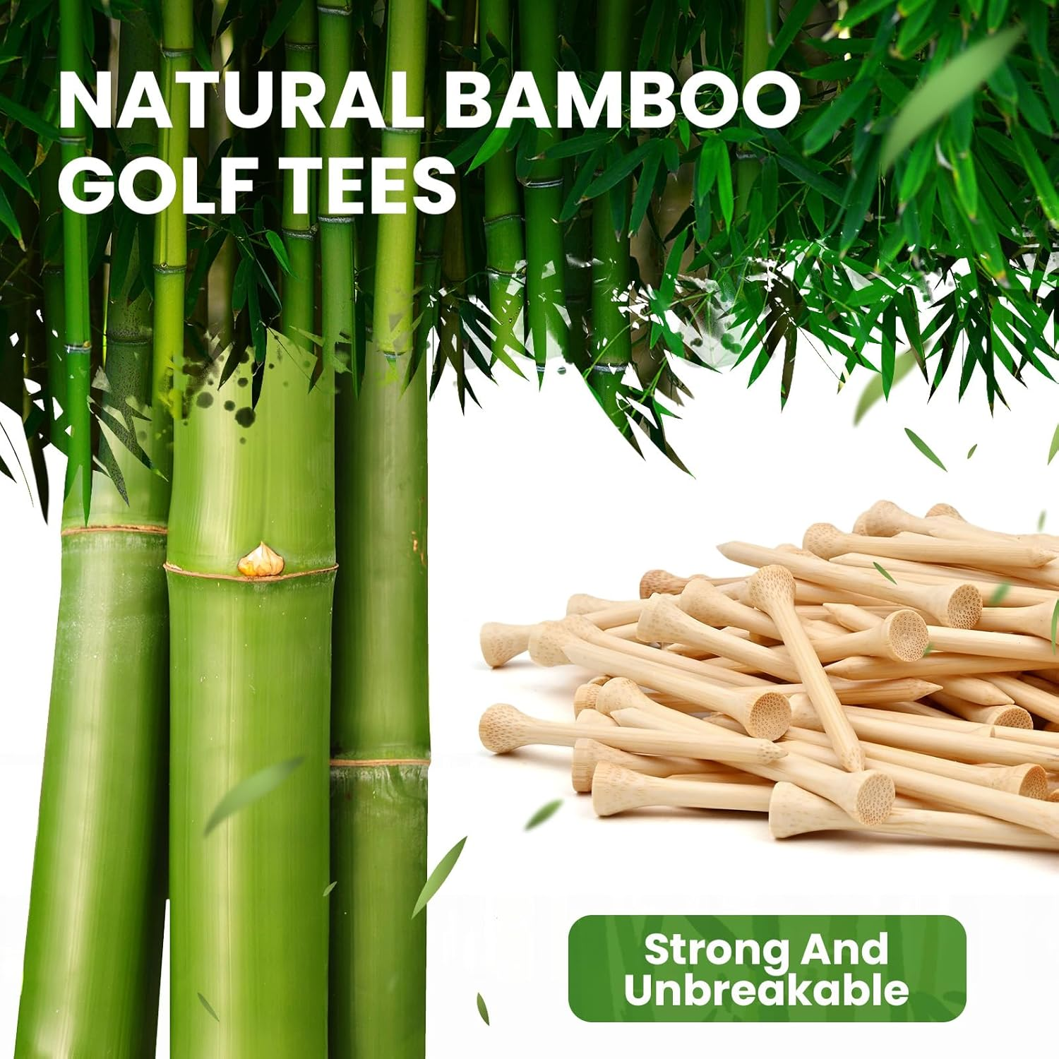 Golf Tees, 100 Packs of 3-1/4 Inch Professional Natural Bamboo Golfing Tees, Durable & Stable Professional Tee System, Reducing Friction & Side Spin