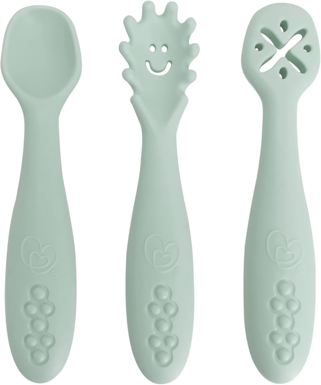 Dreambaby Scoop Mash and Twist Silicone Baby Spoon Set - 3 Stage Toddler Utensils for Baby Led Weaning - Soft Chew Training Spoons, Seafoam